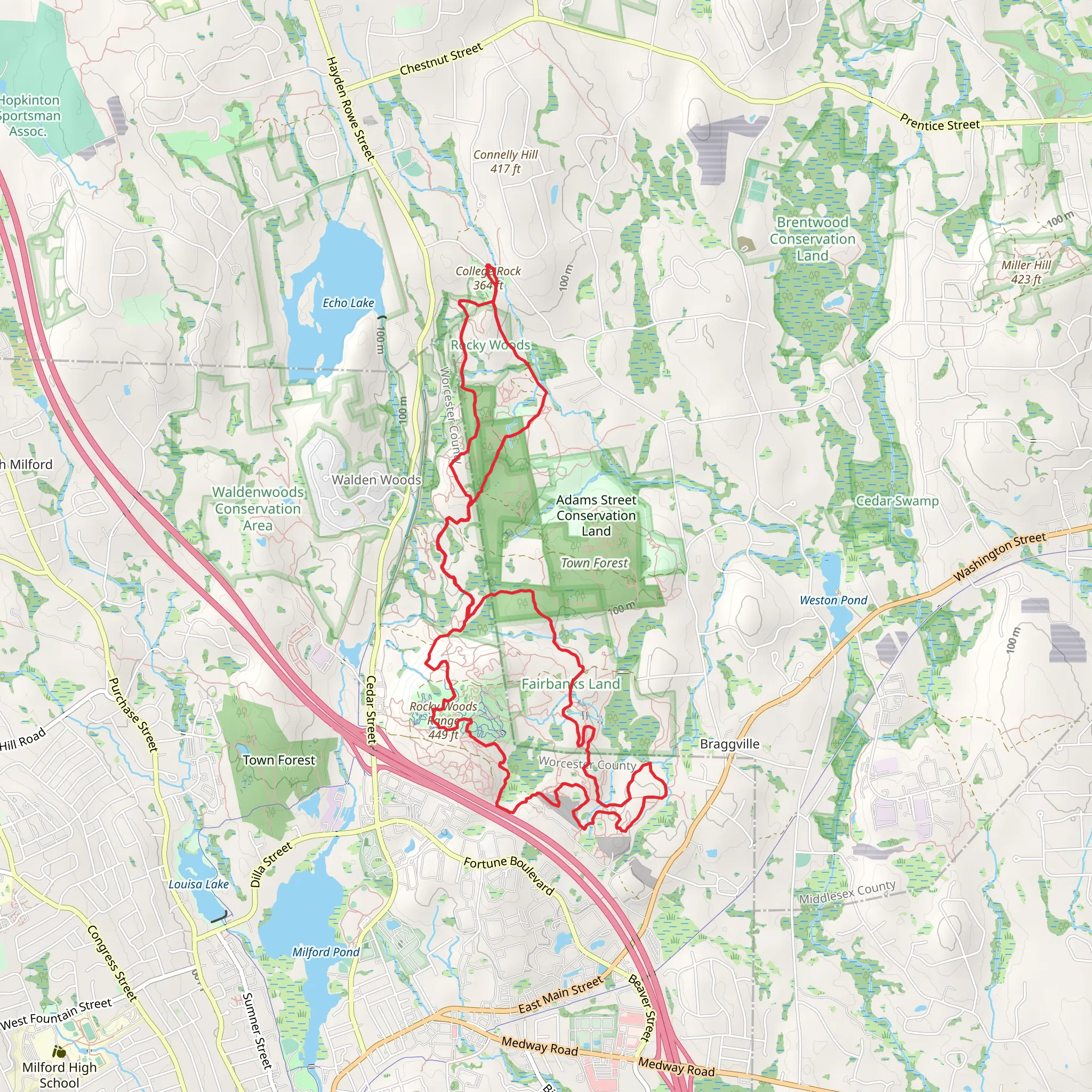 College Rock and Rocky Woods Range Loop mobile static map