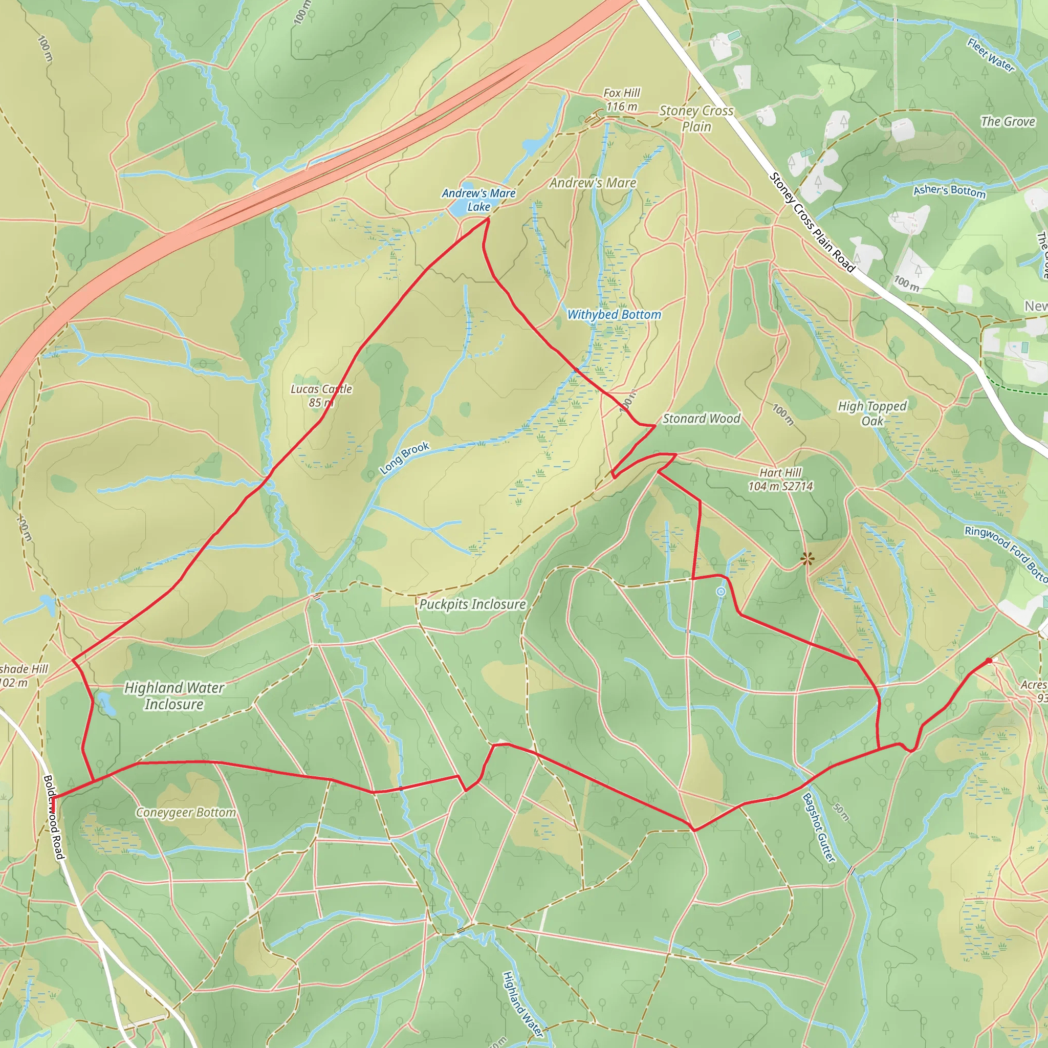 Puckpits Inclosure Loop via Andrew's Mare Lake mobile static map