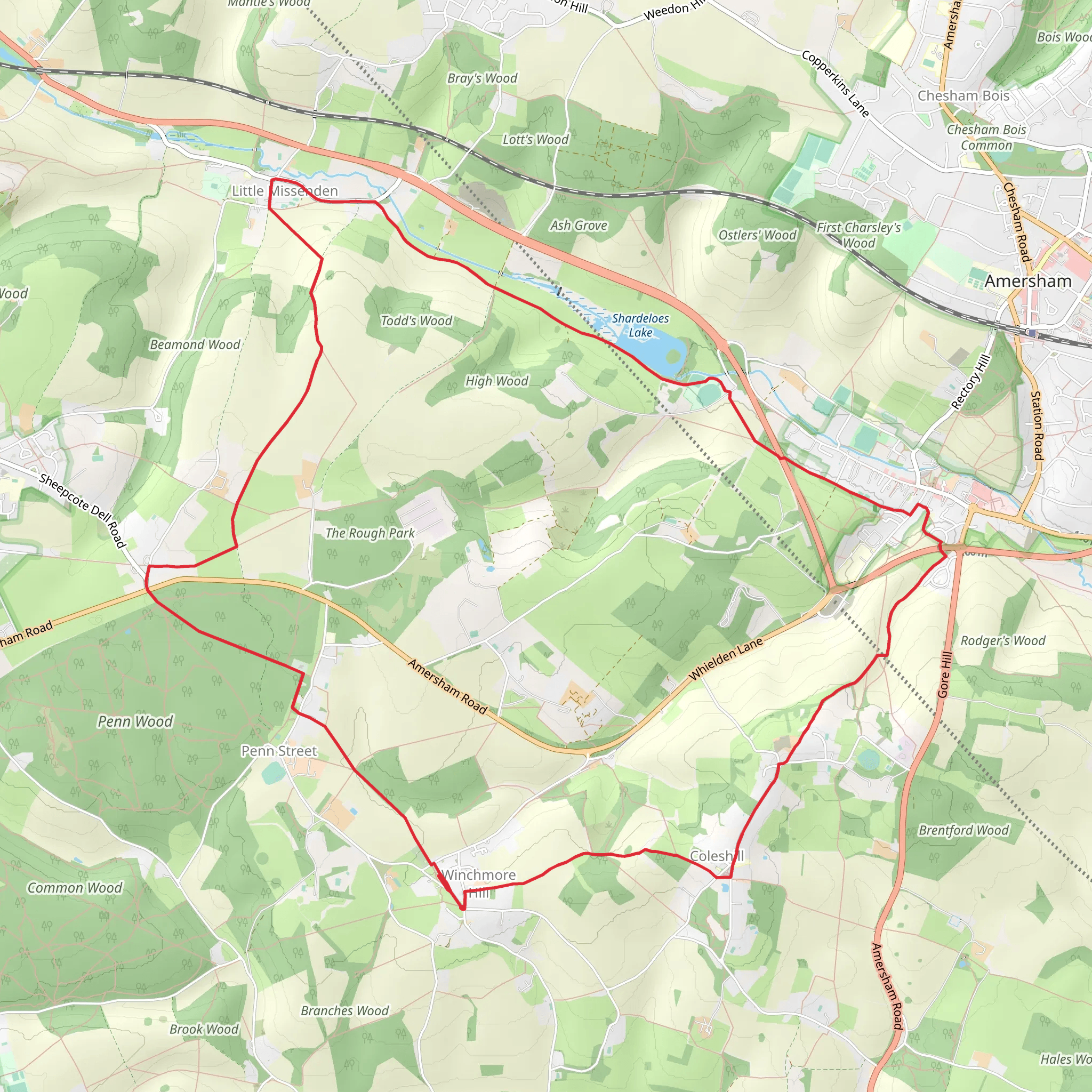 Winchmore Hill to Little Missenden Loop via Shardeloes Lake mobile static map