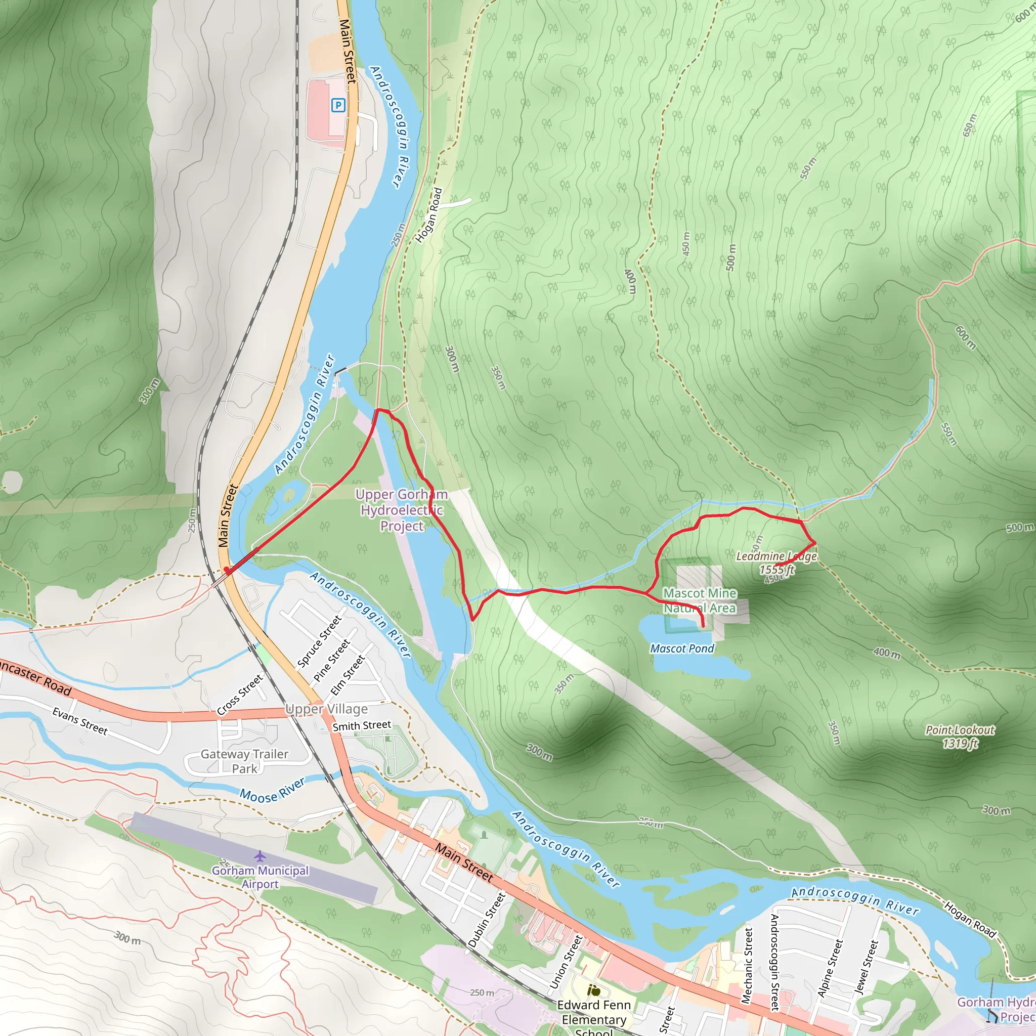 Mascot Pond from Androscoggin River mobile static map