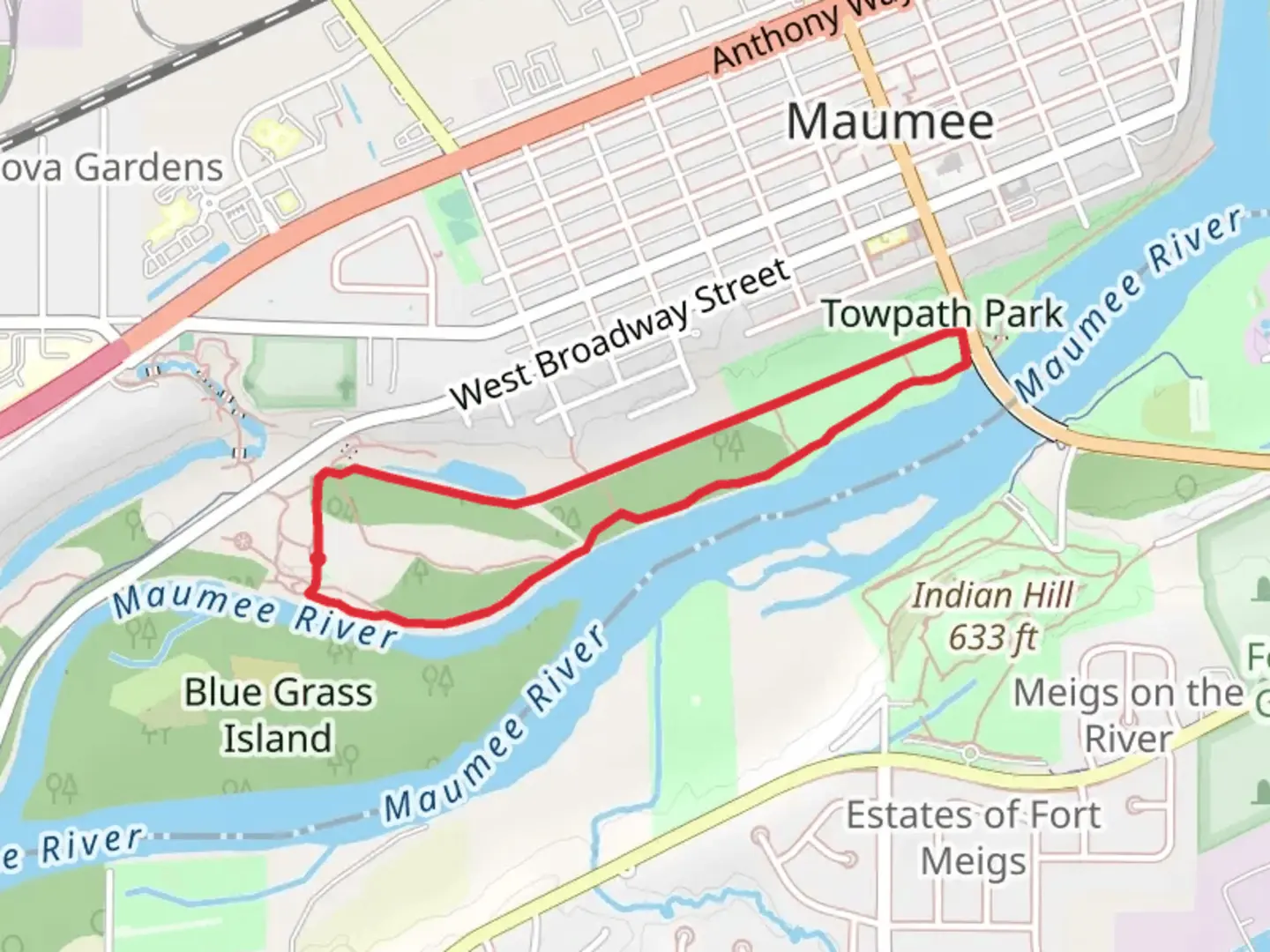 An image depicting the trail Towpath Park - Maumee River Loop and its surrounding area.