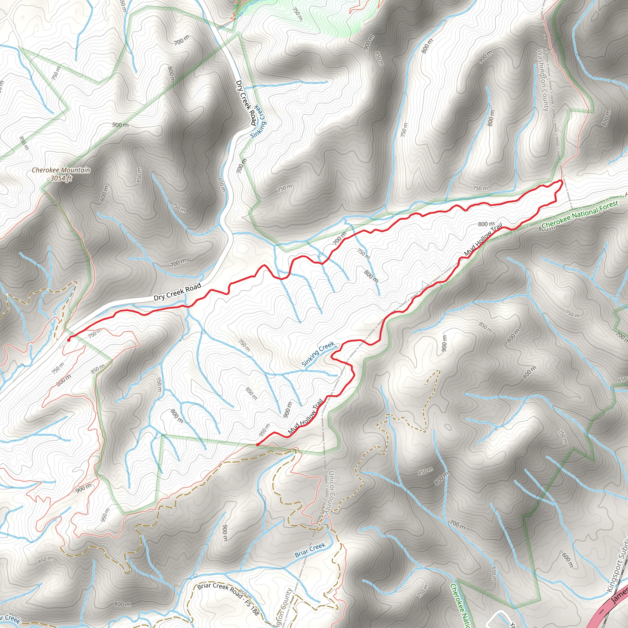 Mud Hollow Trail and Basil Gap mobile static map