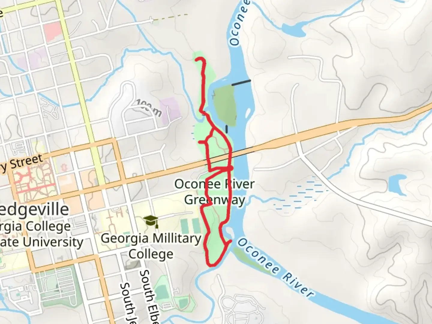 An image depicting the trail Oconee River Greenway Loop and its surrounding area.