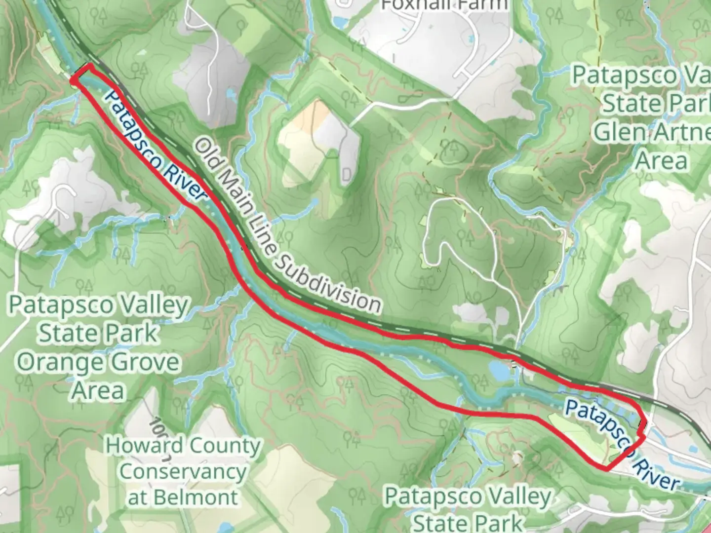 An image depicting the trail Grist Mill and Swinging Bridge Loop Trail and its surrounding area.
