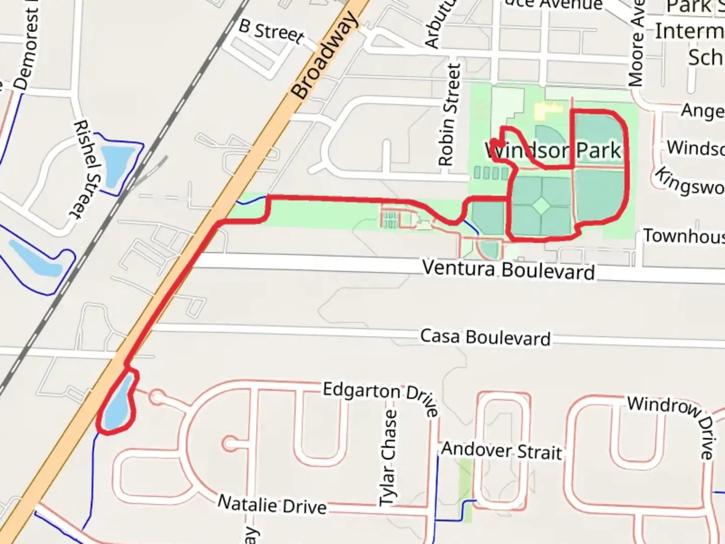 An image depicting the trail Babbert Way and Windsor Park Walk and its surrounding area.