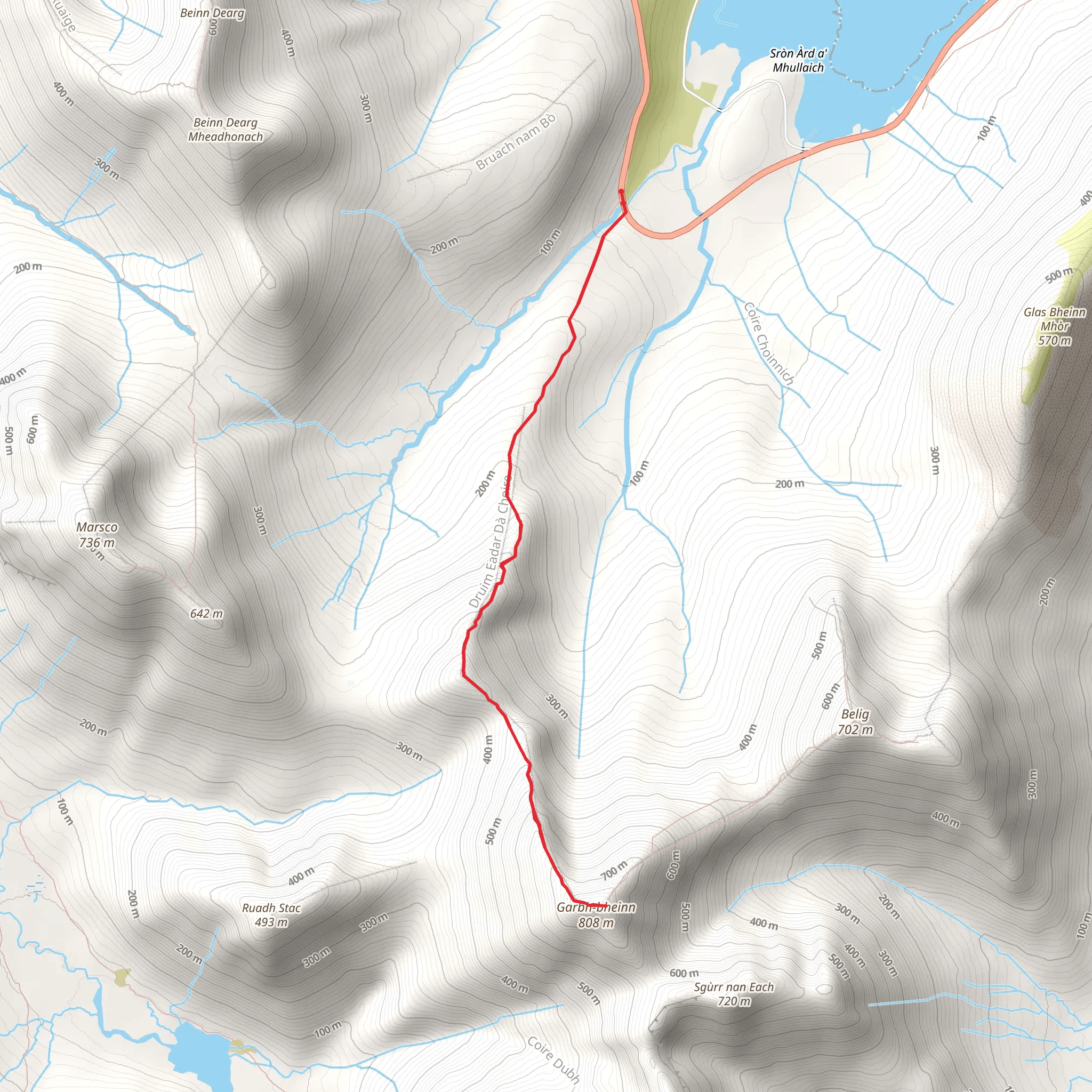 Garbh Bheinn via Druim Eadar Da Choire mobile static map