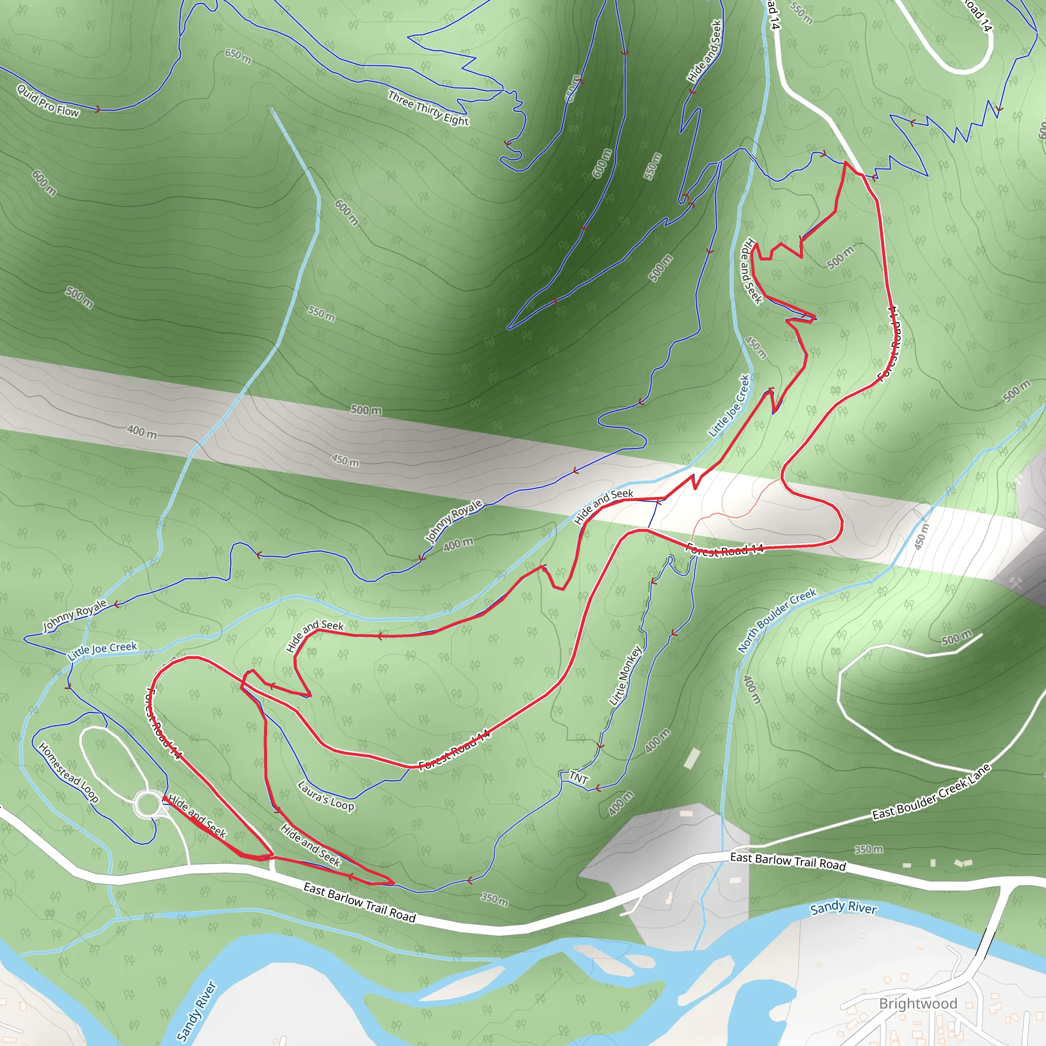 Hide and Seek and Forest Road Loop mobile static map