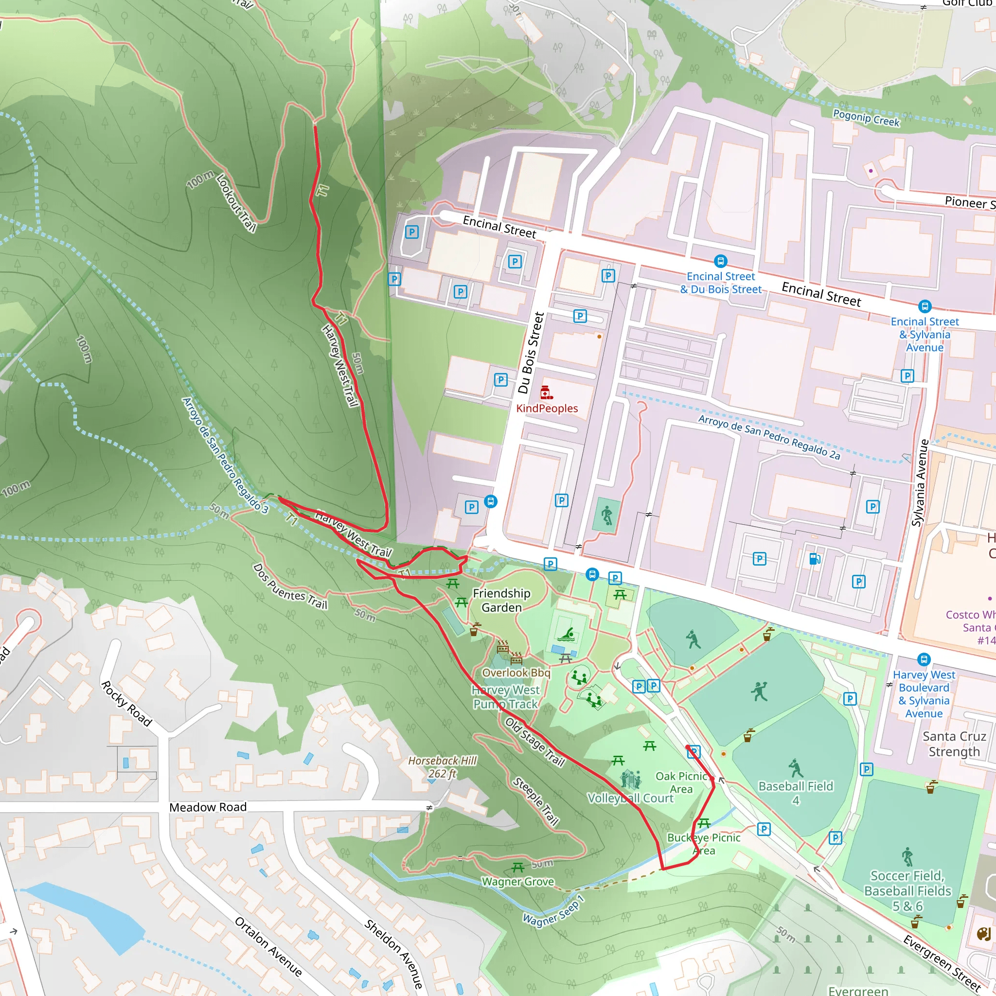 Harvey West via Old Stage Trail mobile static map