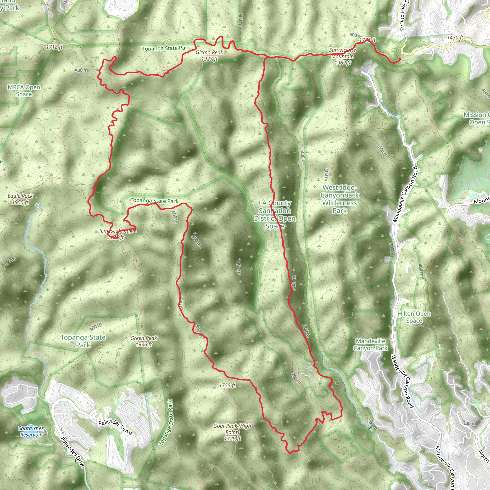 Temescal Peak Loop mobile static map