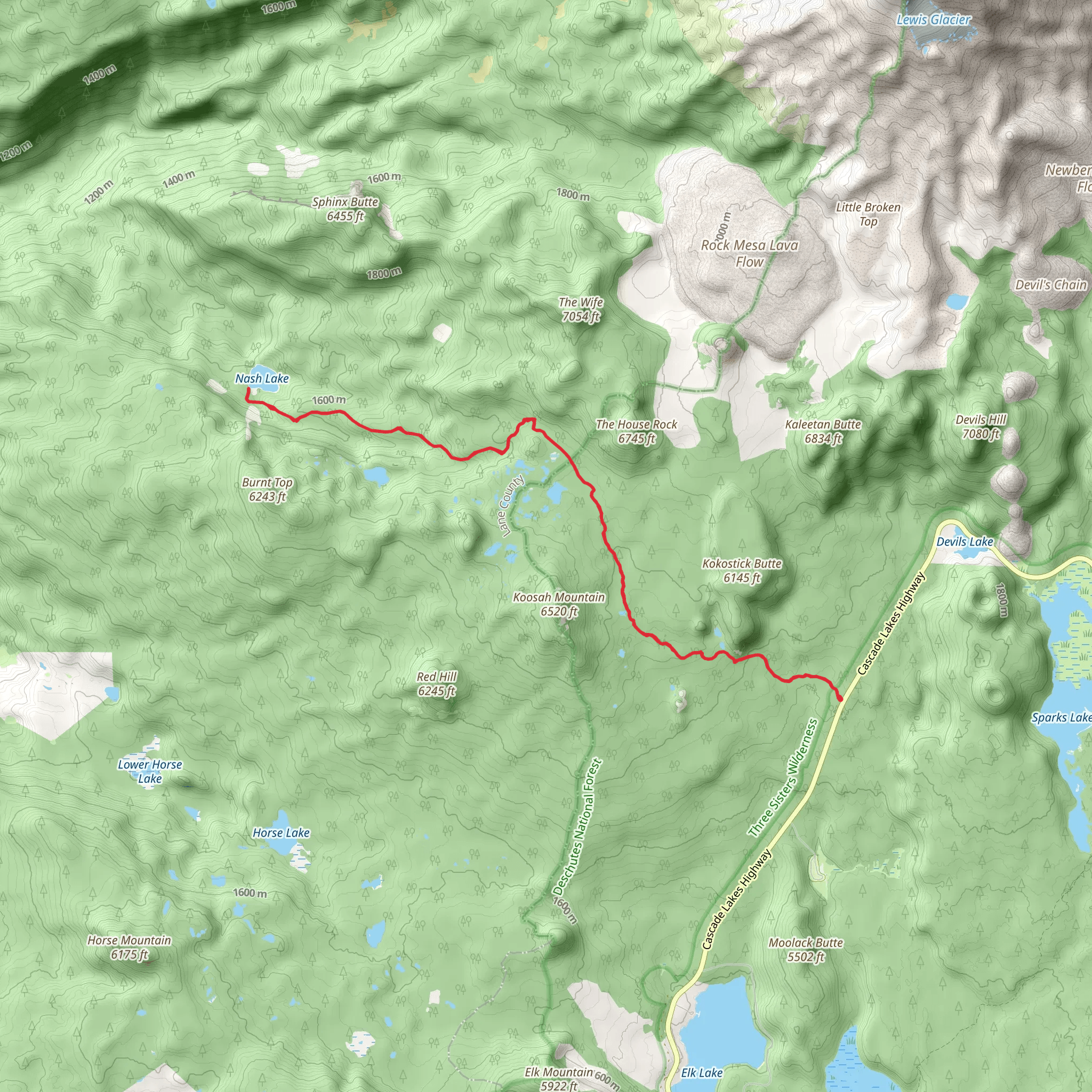 Nash Lake via Mirror Lakes Trail - Short mobile static map