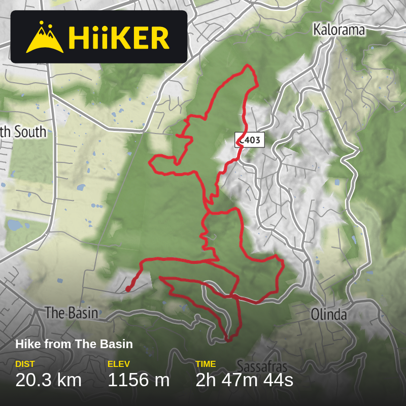 A map preview of the recording Hike from The Basin.