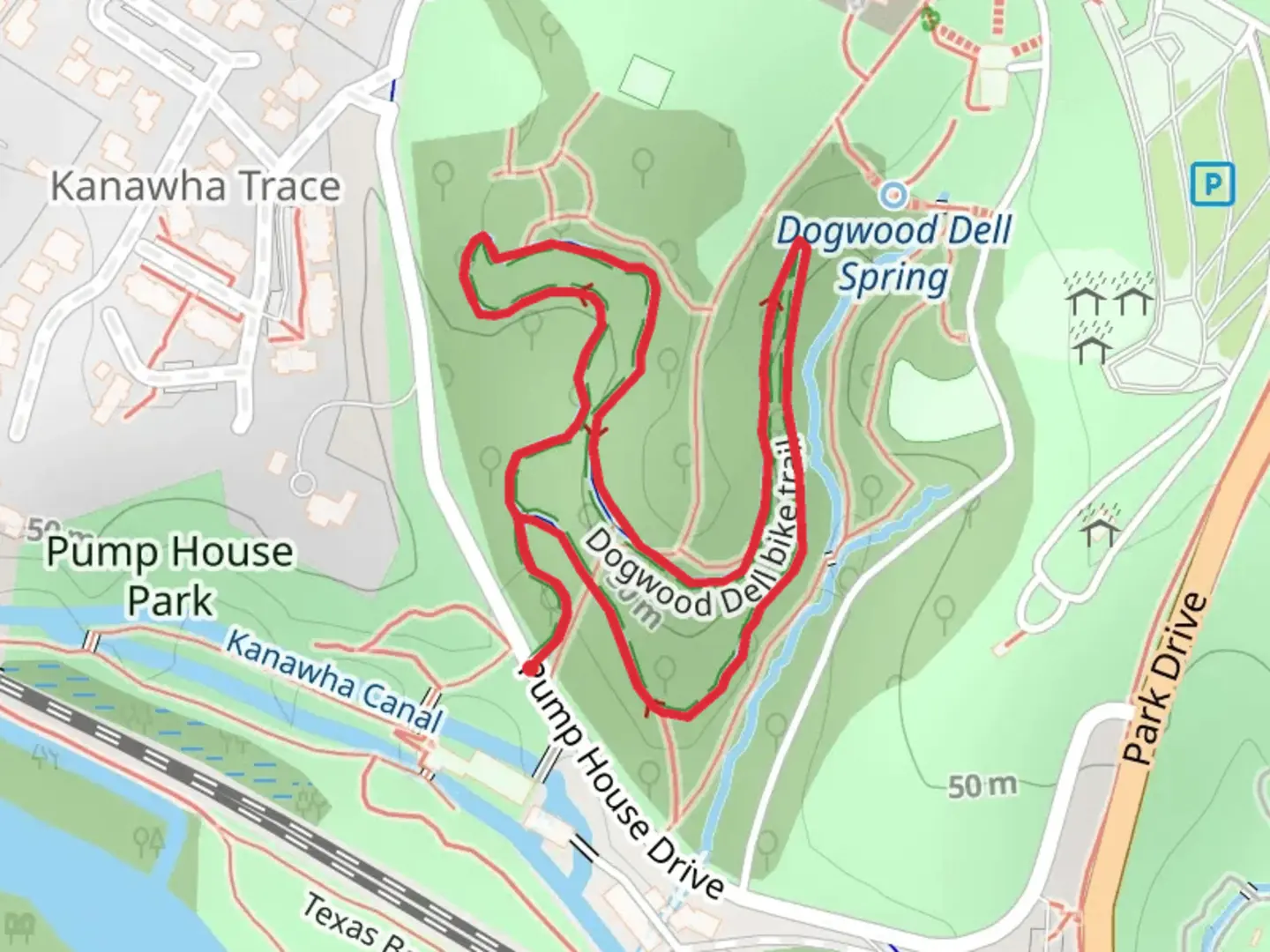 An image depicting the trail Dogwood Dell Loop and its surrounding area.