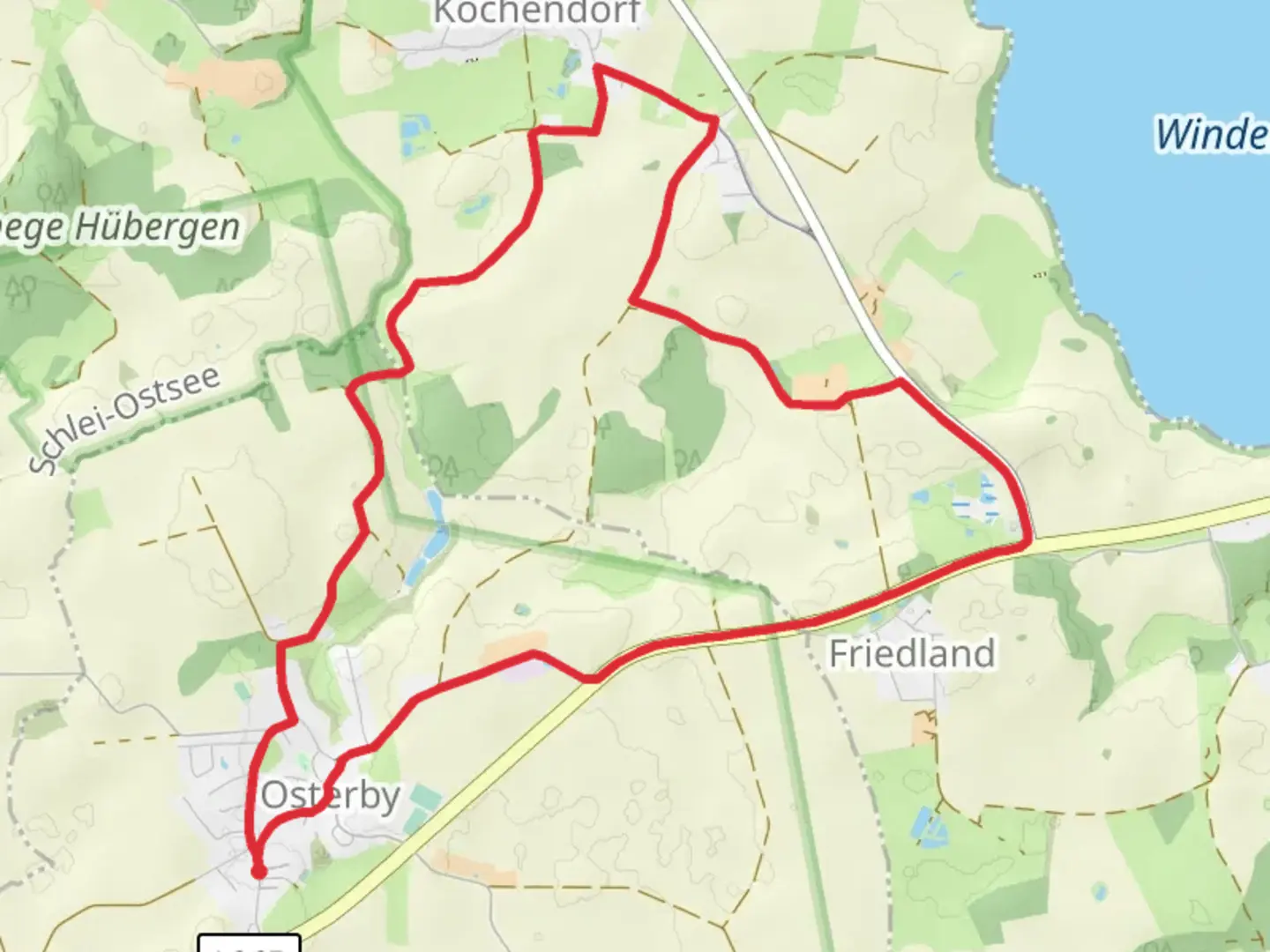 An image depicting the trail Osterby - Kochendorf Loop and its surrounding area.