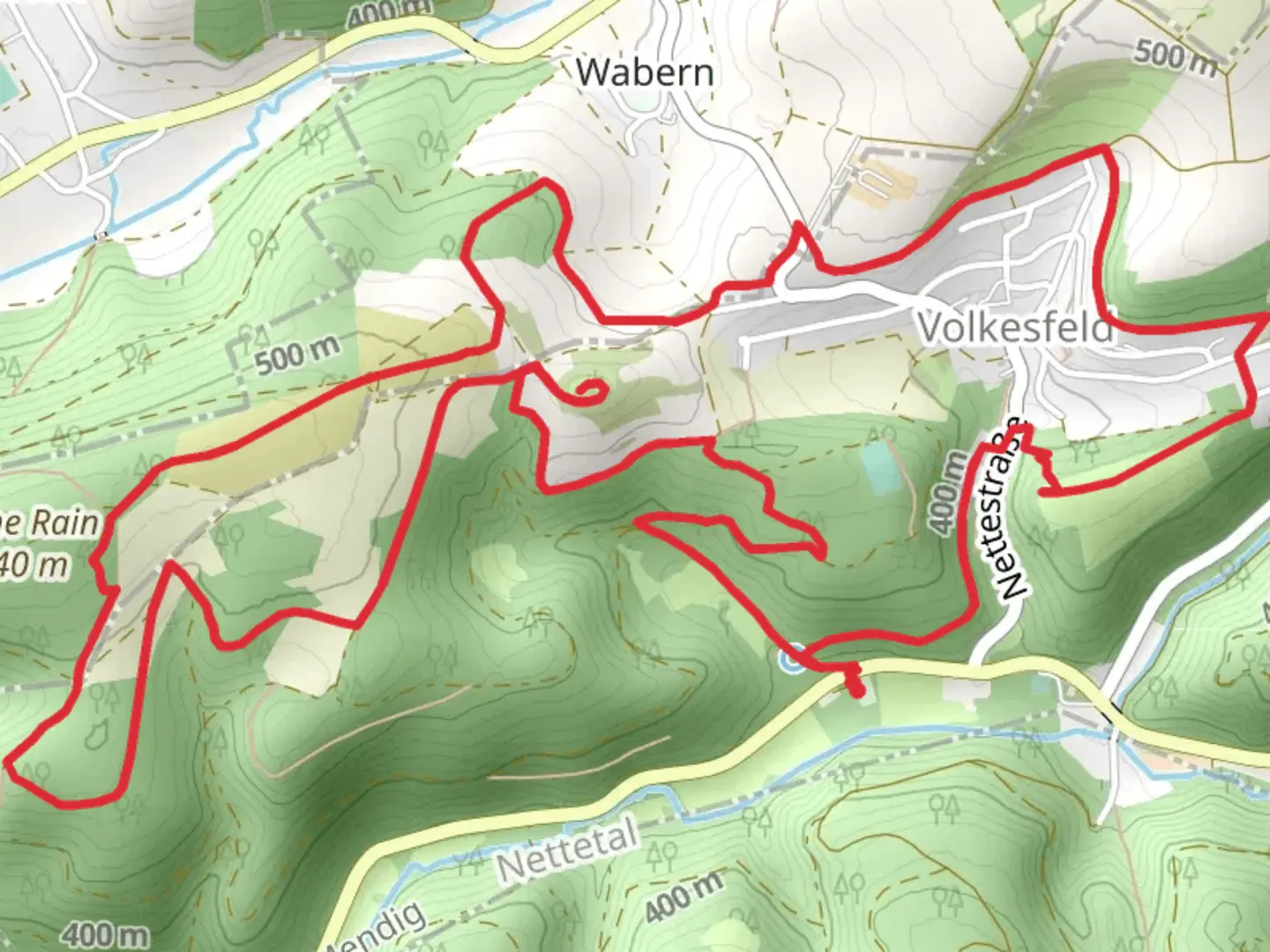 An image depicting the trail Riethelkreuz and Falklayblick Loop and its surrounding area.