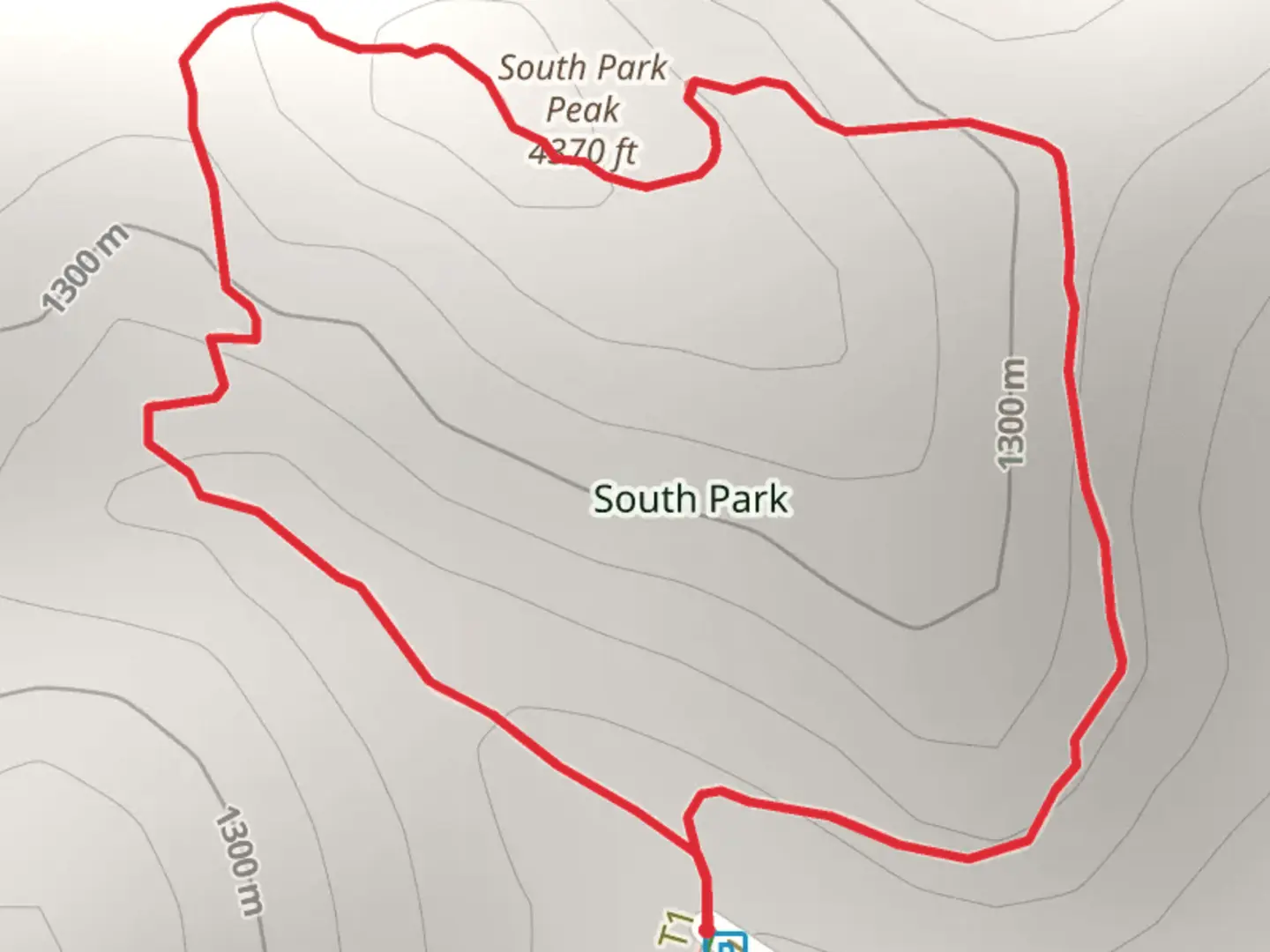An image depicting the trail South Park Peak Loop and its surrounding area.
