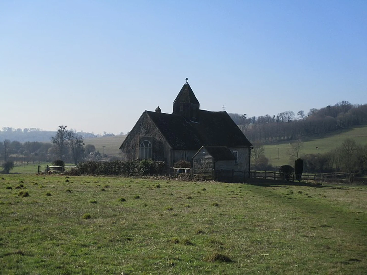 An image depicting the trail Rowlands Castle and St Hubbert's Church and its surrounding area.