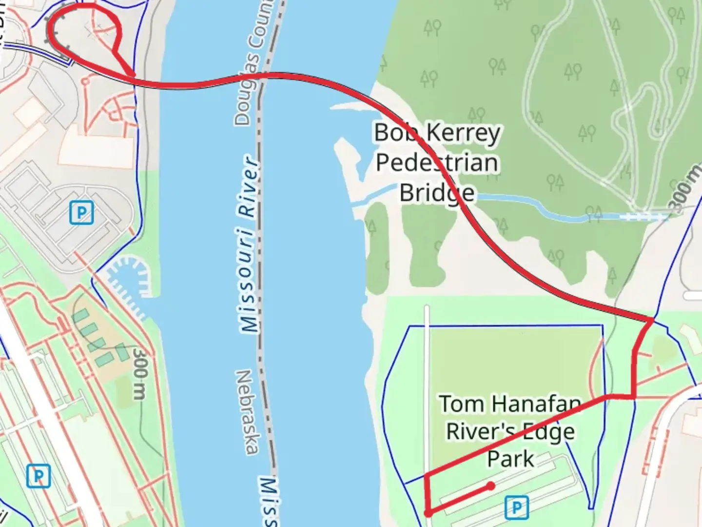 An image depicting the trail Bob Kerrey Pedestrian Bridge Walk and its surrounding area.