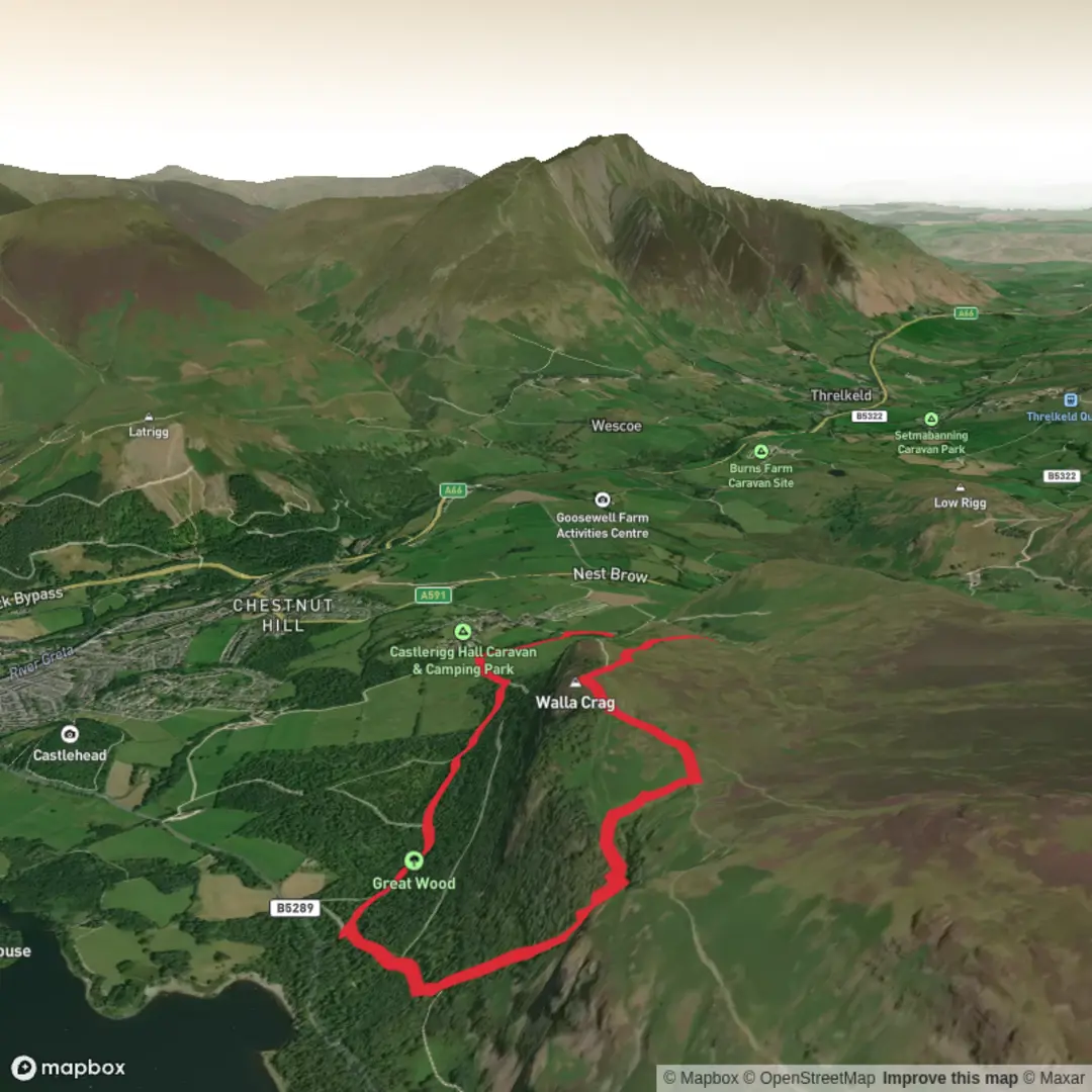 An image depicting the trail Walla Crag and its surrounding area.