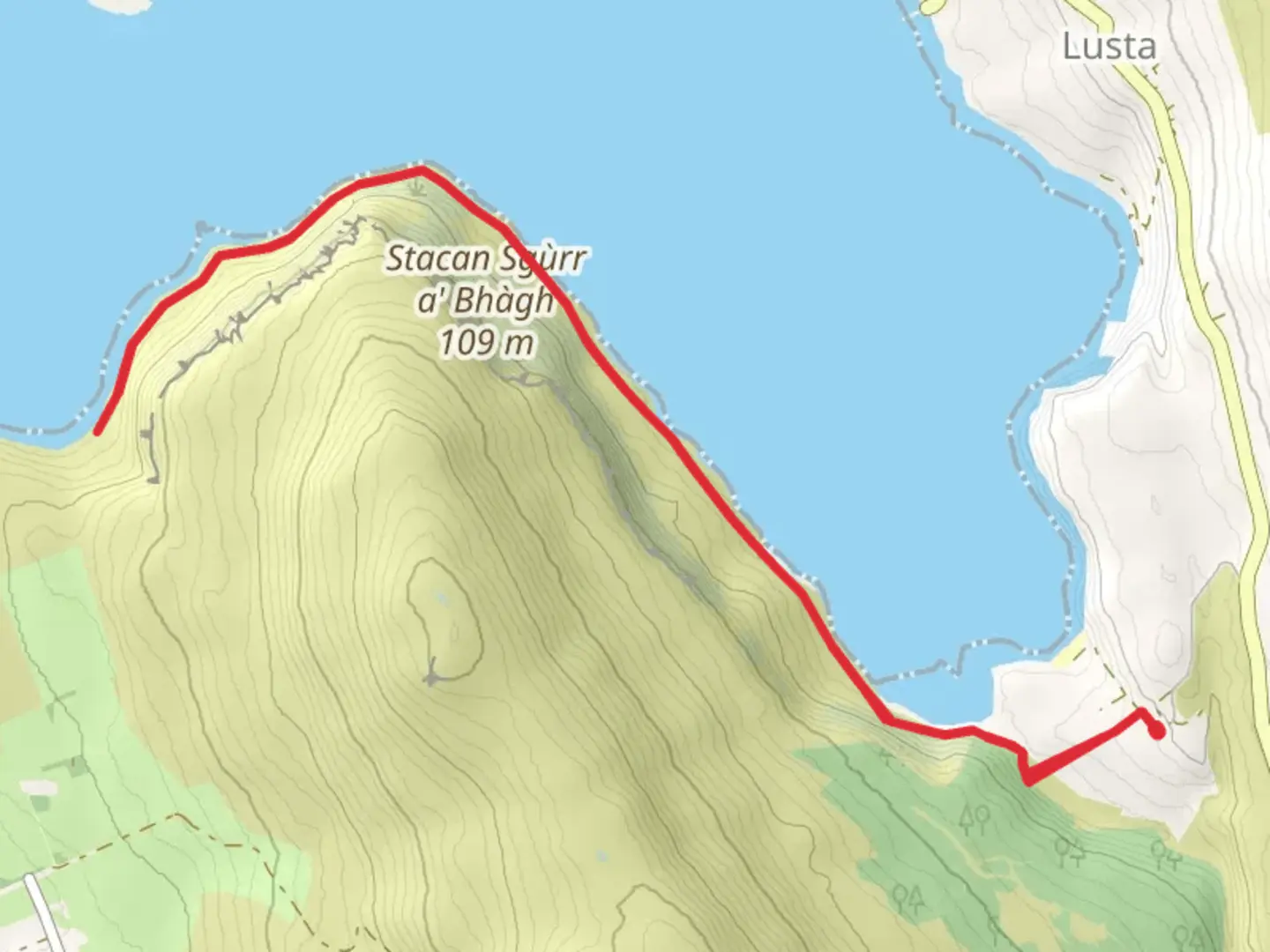 An image depicting the trail Lovaig Bay via Rubha Maol and its surrounding area.