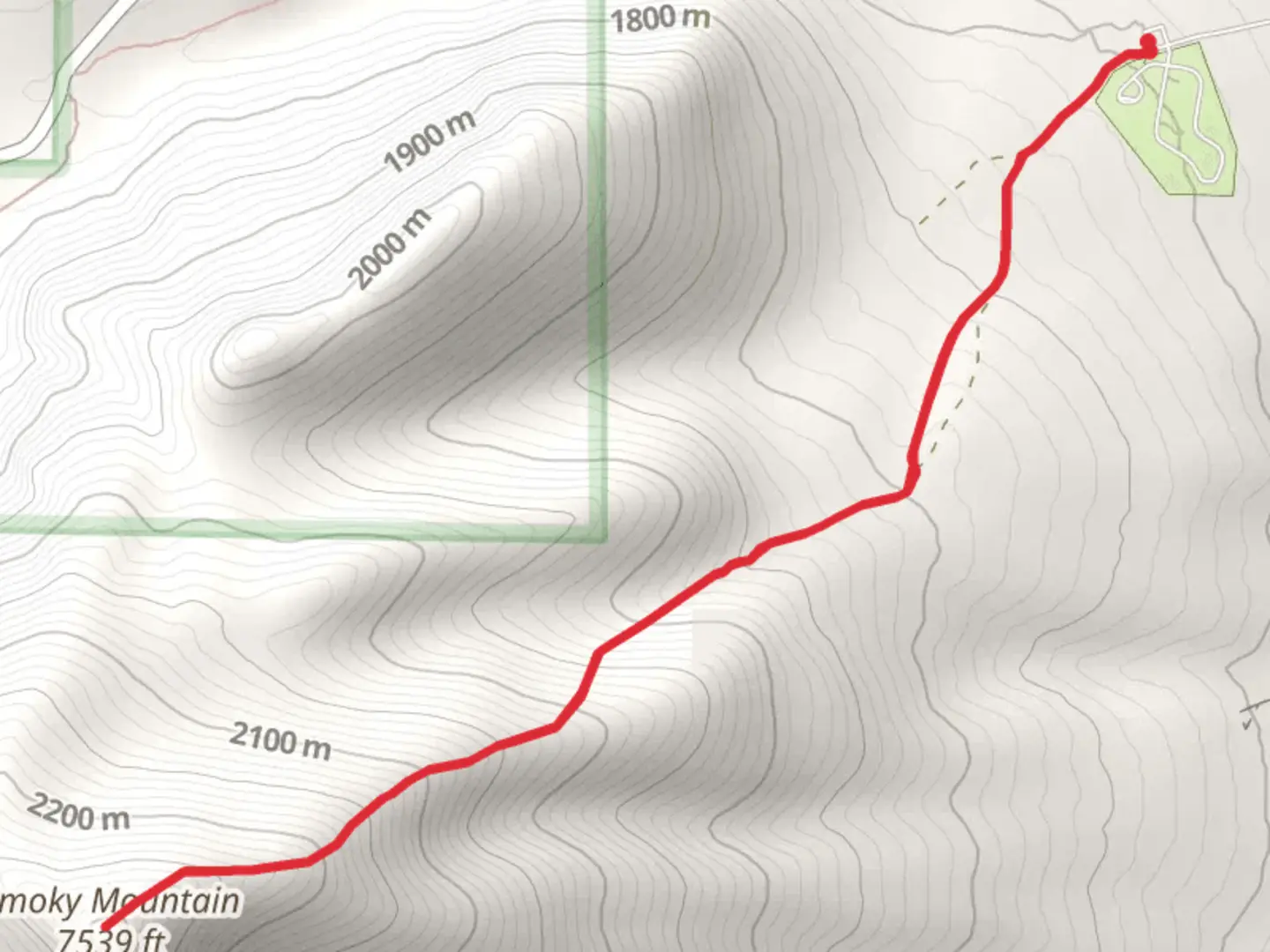 An image depicting the trail Smoky Mountain from Smoky Mountain Campground and its surrounding area.