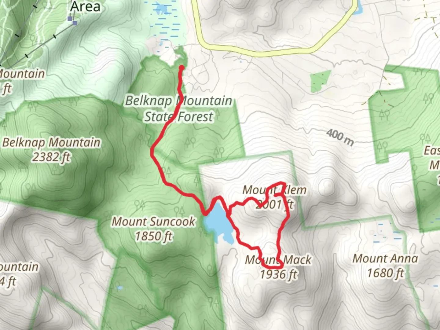 An image depicting the trail Heator Mountain, Round Pond and Mount Klem Loop and its surrounding area.