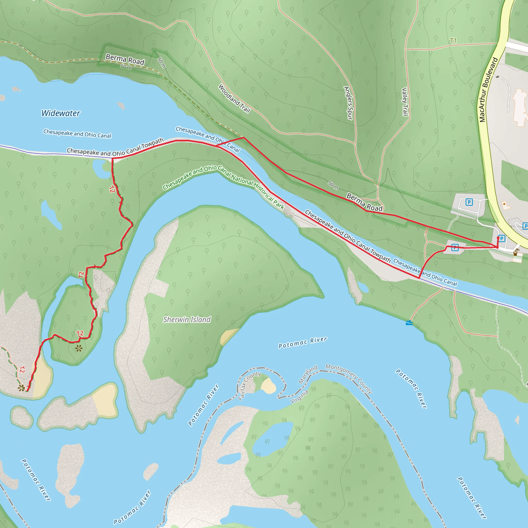 Mather Gorge, Chesapeake and Ohio Canal Towpath Loop mobile static map