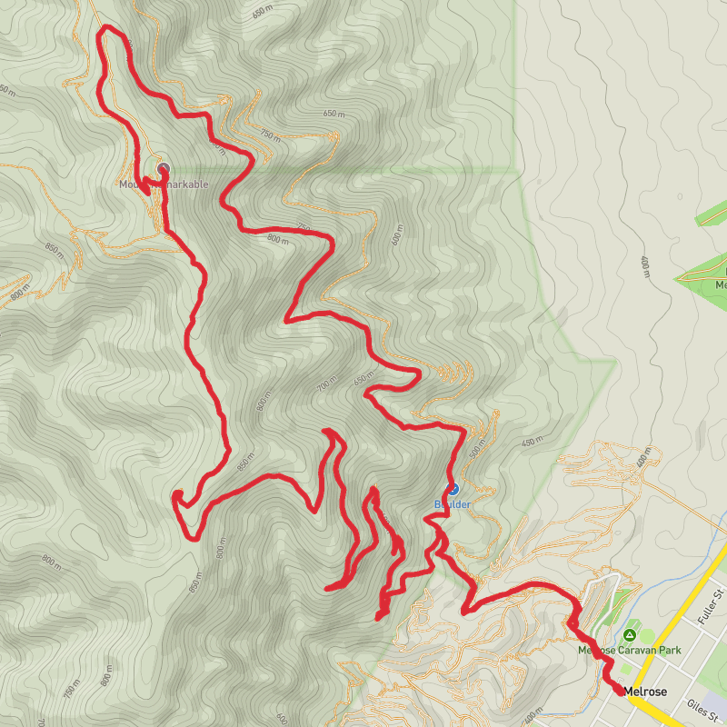 A map preview of the recording Melrose Hiking.
