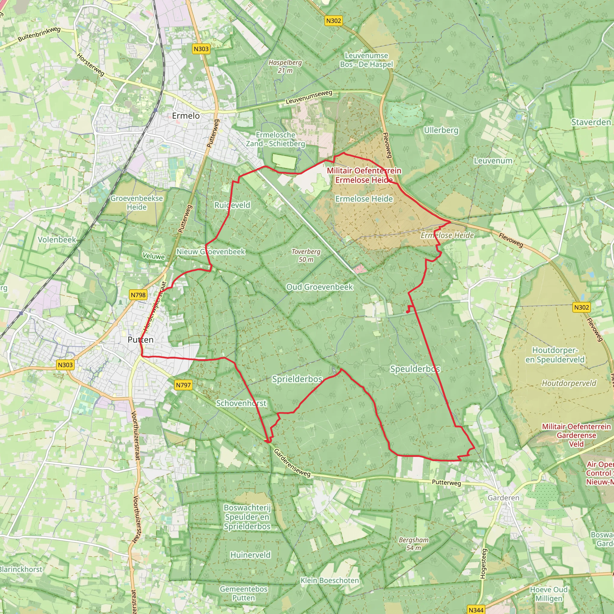 Speulderbosch, Putterbosch and Ermelosche Heide Loop mobile static map