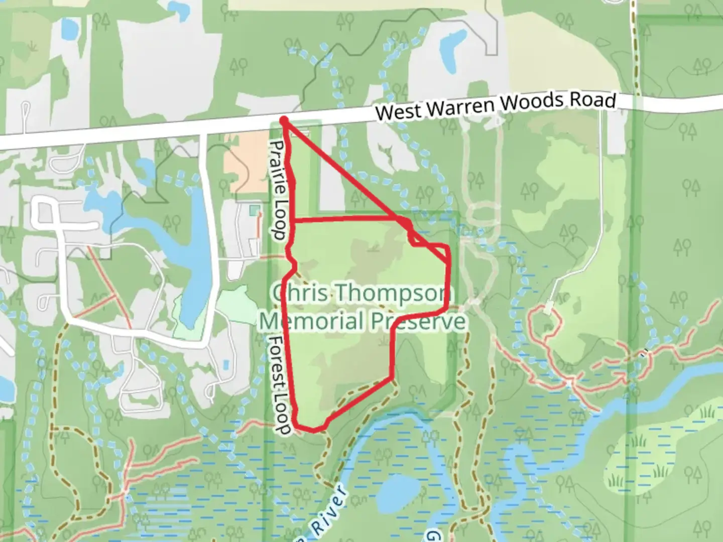 An image depicting the trail West Warren Woods Road Loop and its surrounding area.
