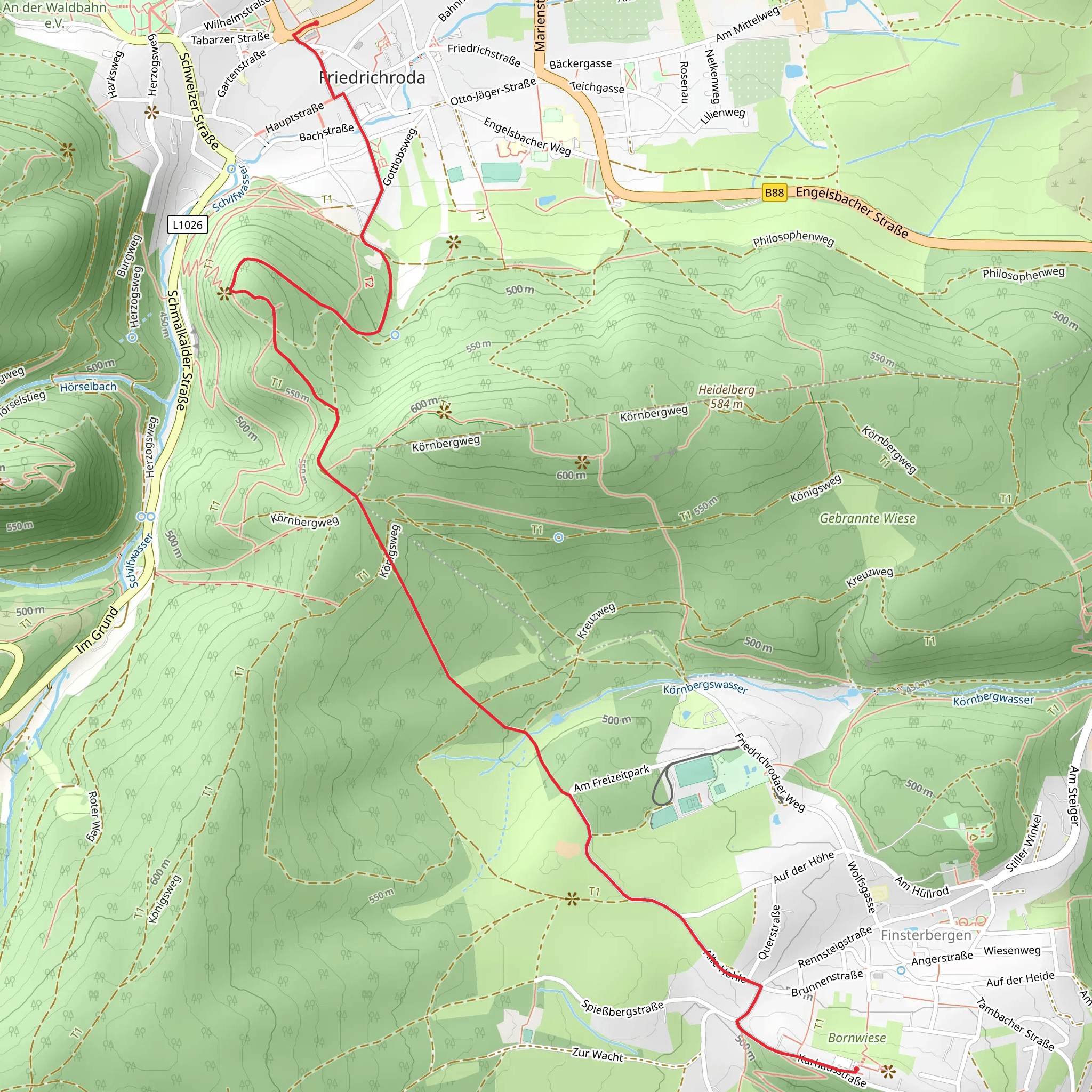 Finsterbergen to Friedrichroda Walk via Gottlob mobile static map