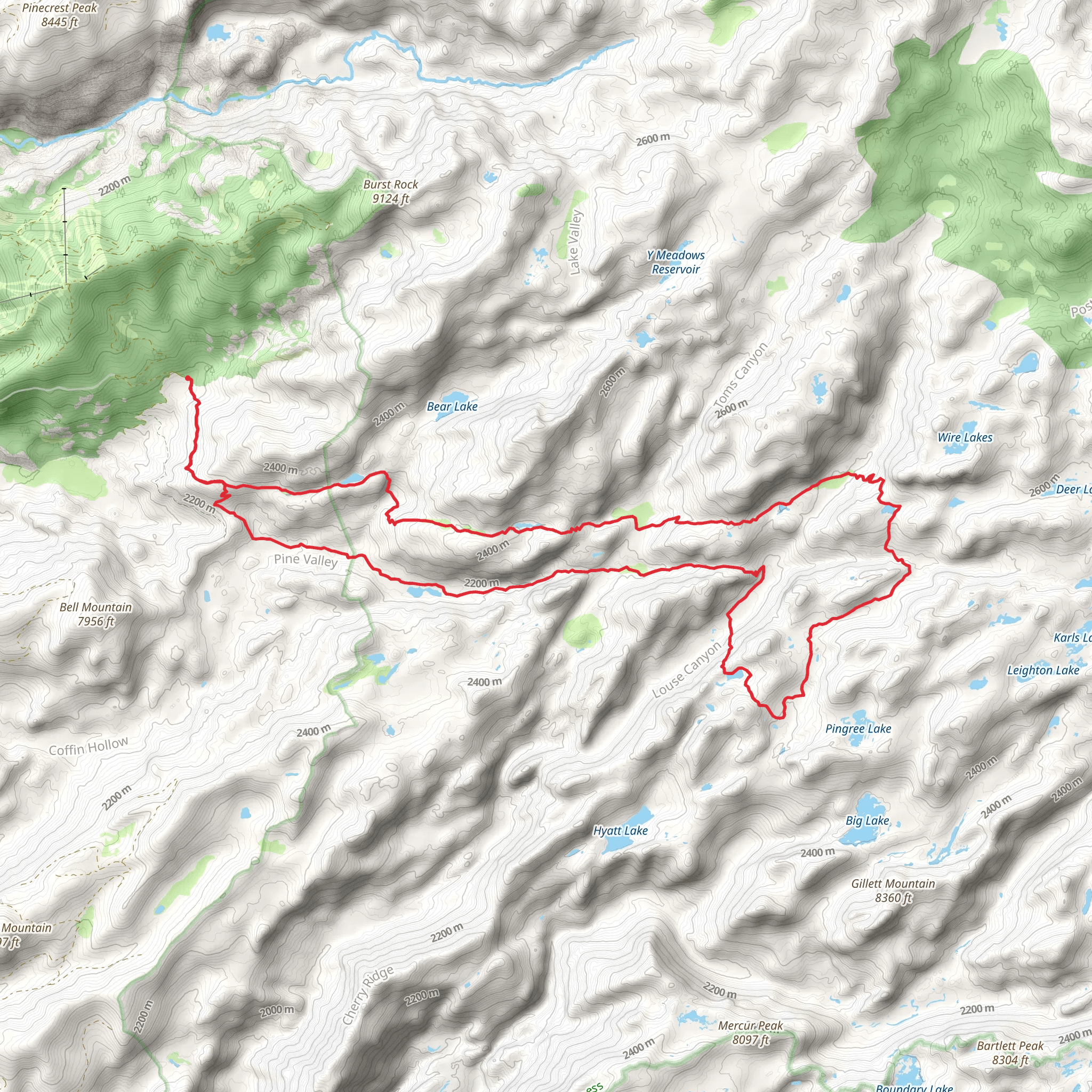 Crabtree, Lily Lake, Gem Lake, Rosasco Lake and Bell Meadow Loop Trail mobile static map