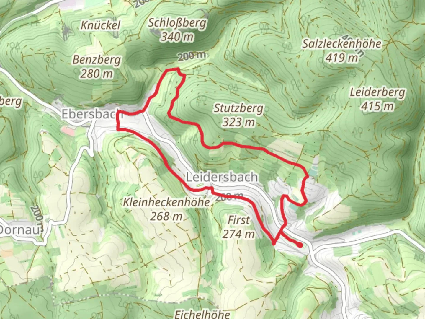 An image depicting the trail Leidersbach Loop and its surrounding area.