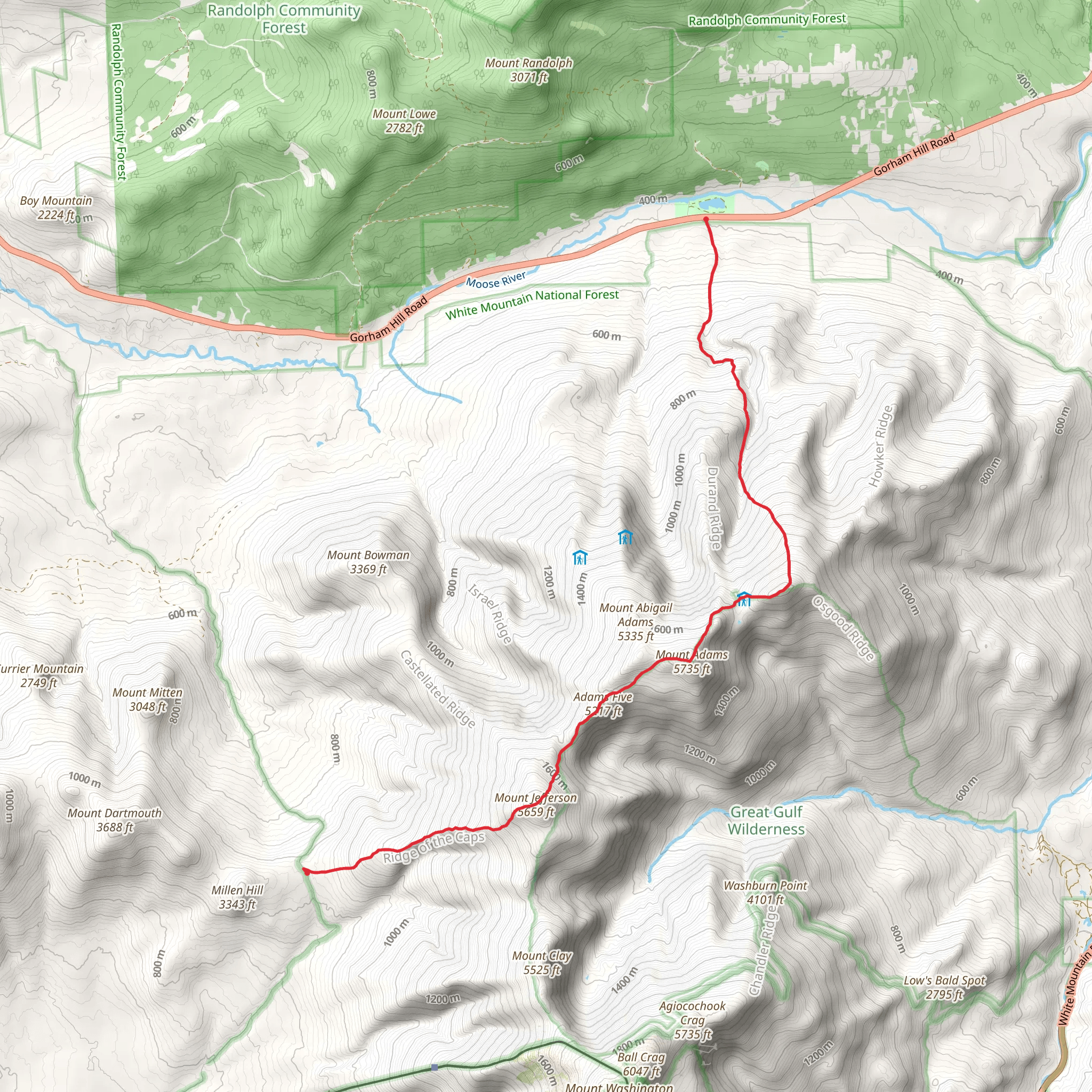 Mount Jefferson, Adams Five and Mount Madison mobile static map