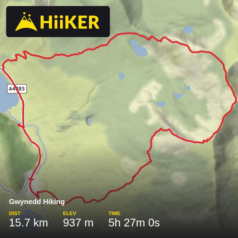 A map preview of the recording Gwynedd Hiking.