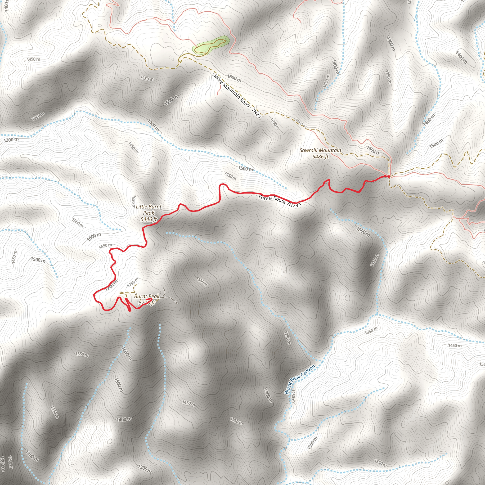 Little Burnt Peak via Forest Route mobile static map
