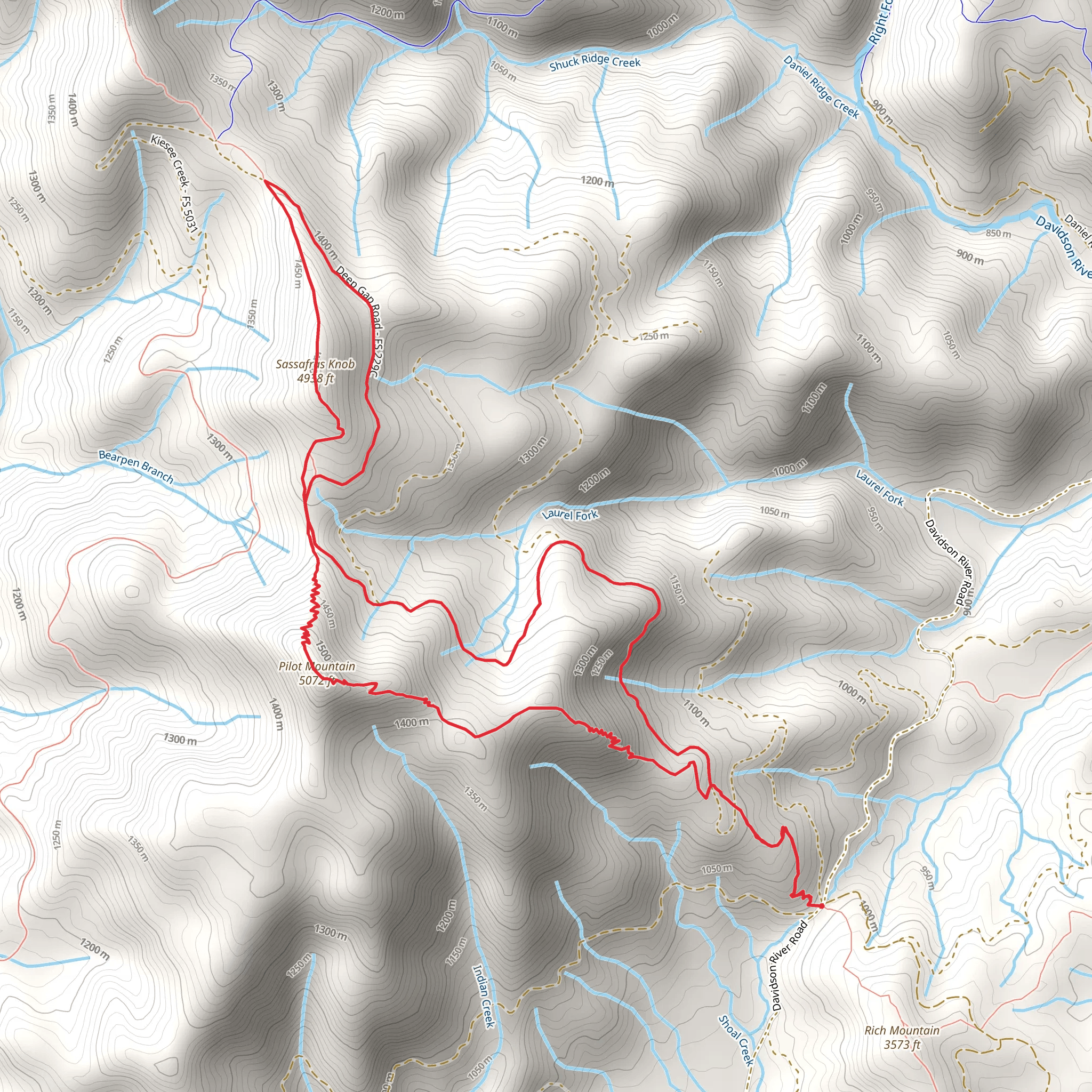 Art Loeb, Pilot Mountain and Sassafras Knob Loop Trail mobile static map