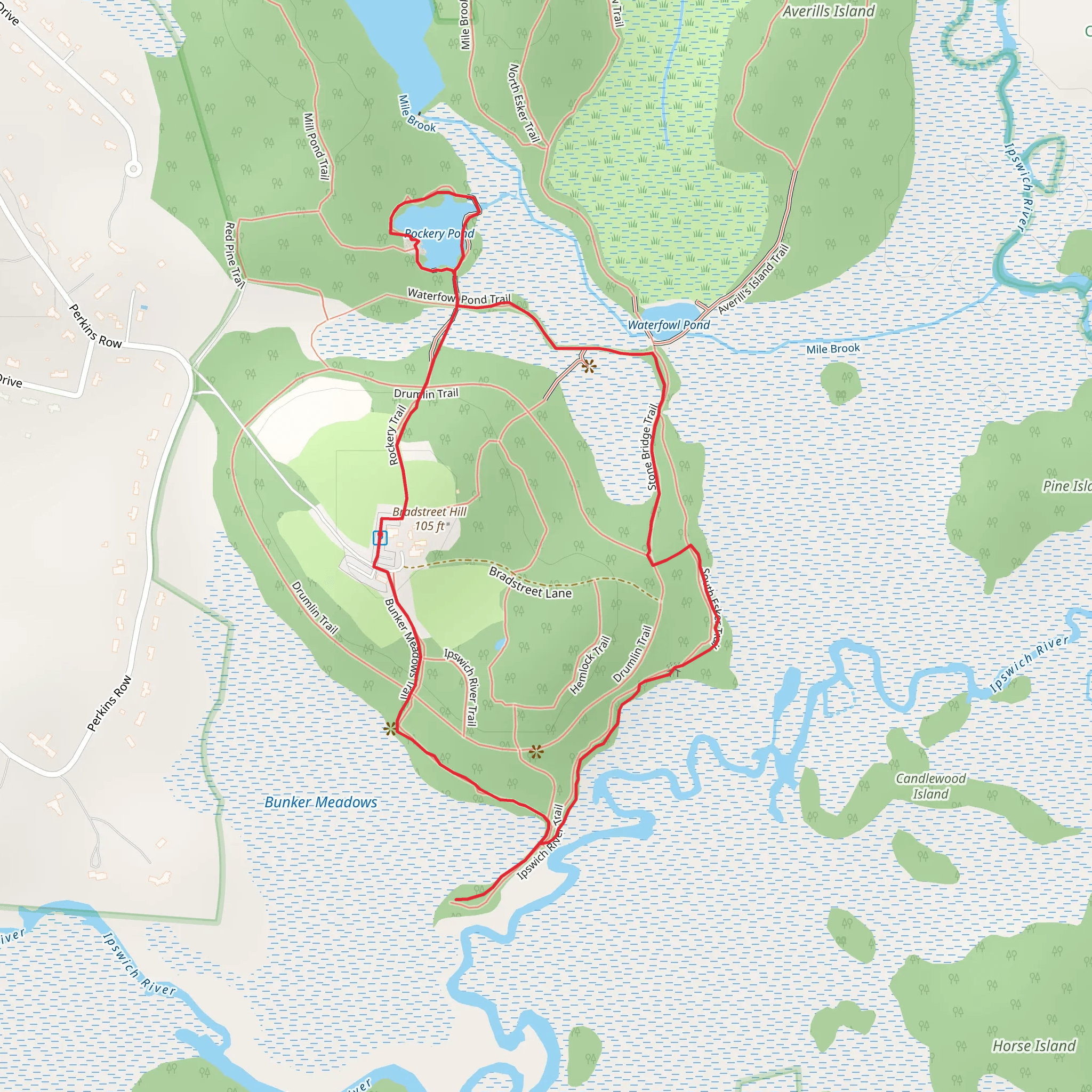 Bradstreet Hill and Rockery Pond Loop mobile static map