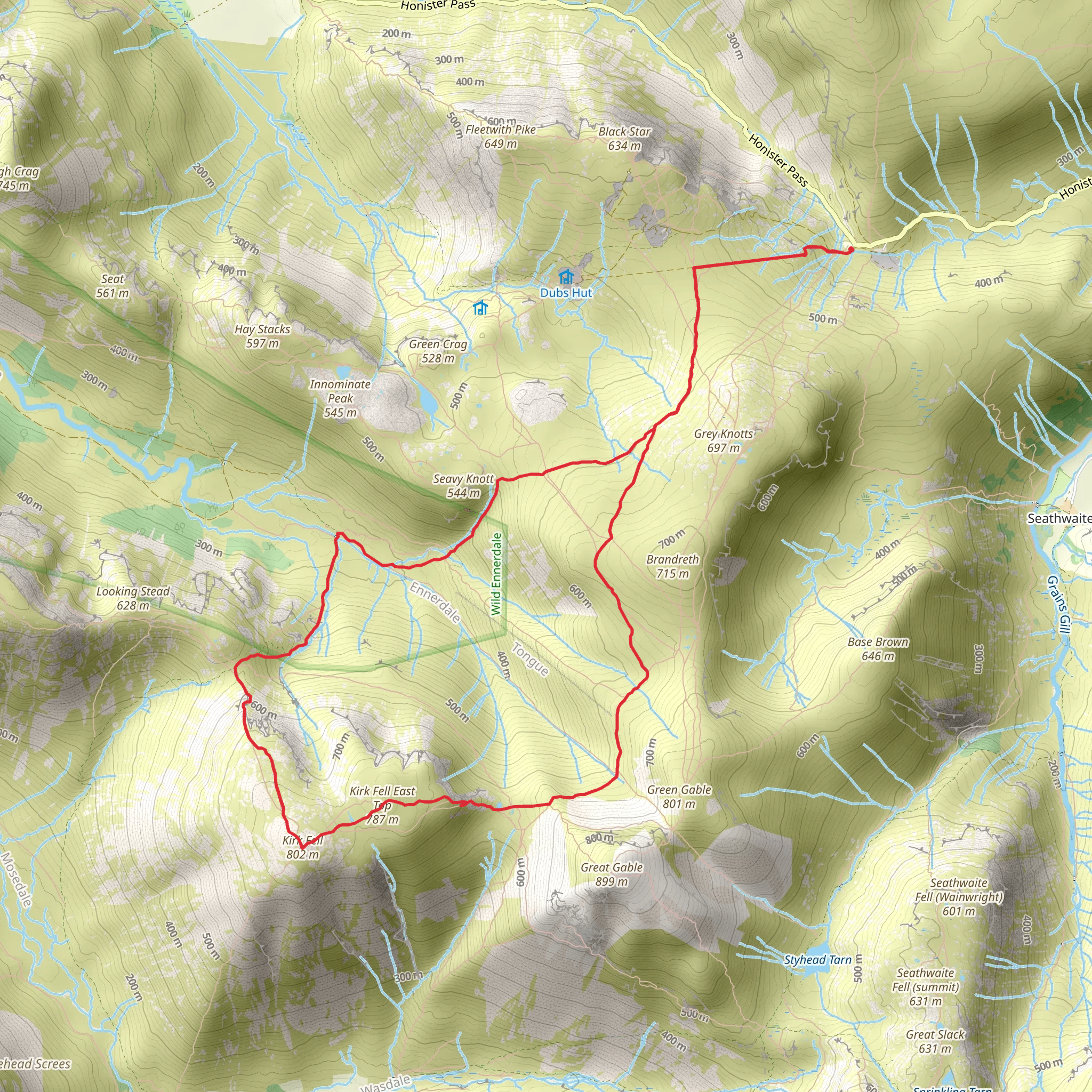 Kirk Fell East Top and Kirk Fell Loop mobile static map