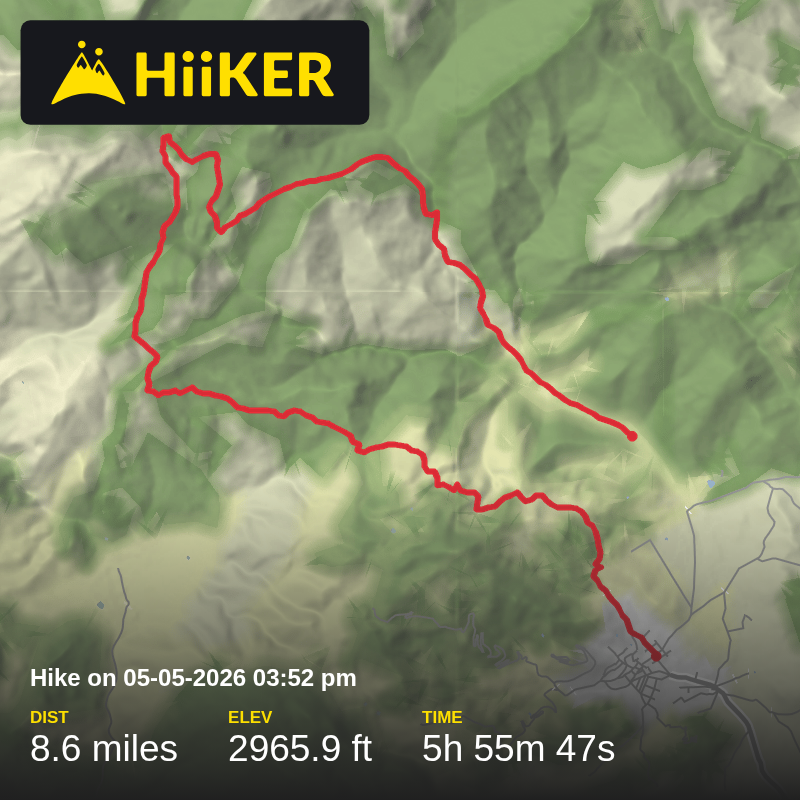 A map preview of the recording Hike on 05-05-2026 03:52 pm.