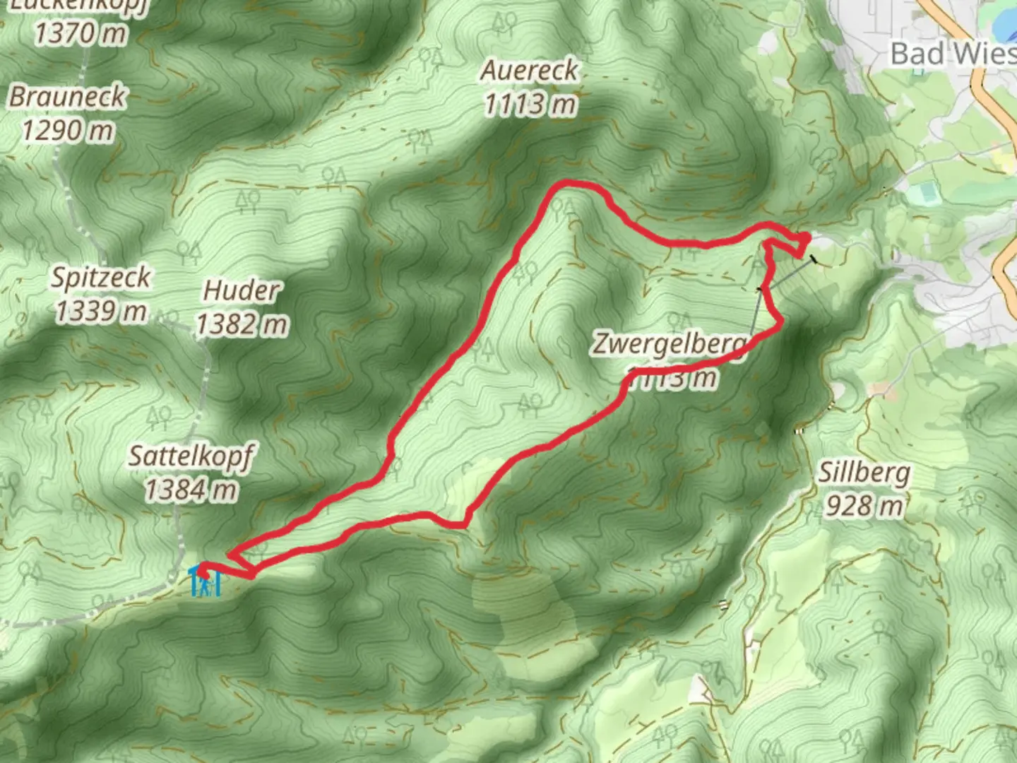 An image depicting the trail Zwergelberg and Zeiselbach Loop via Wanderweg and its surrounding area.