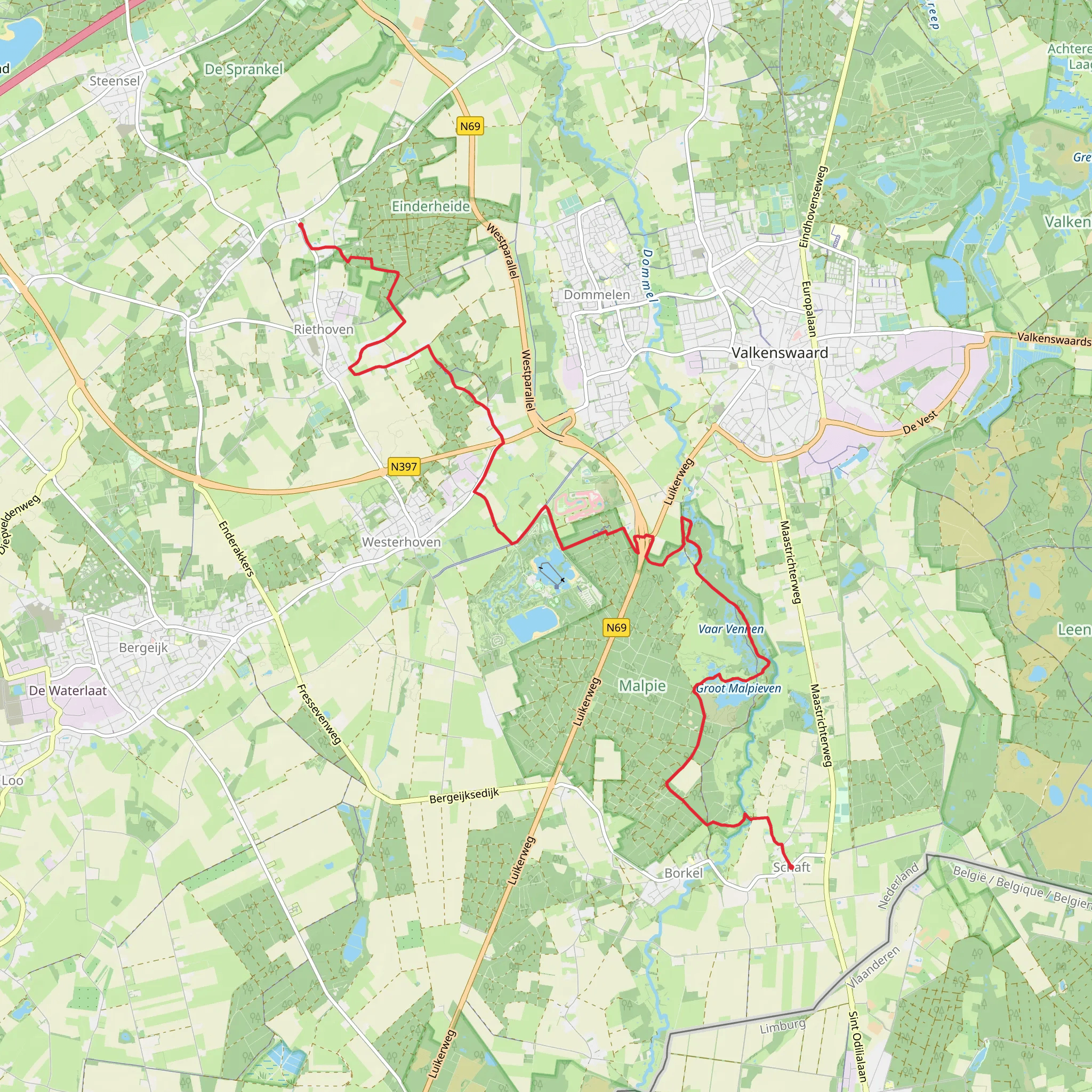 Walik to Schaft via De Kempervennen and De Malpie and Vossenberg mobile static map
