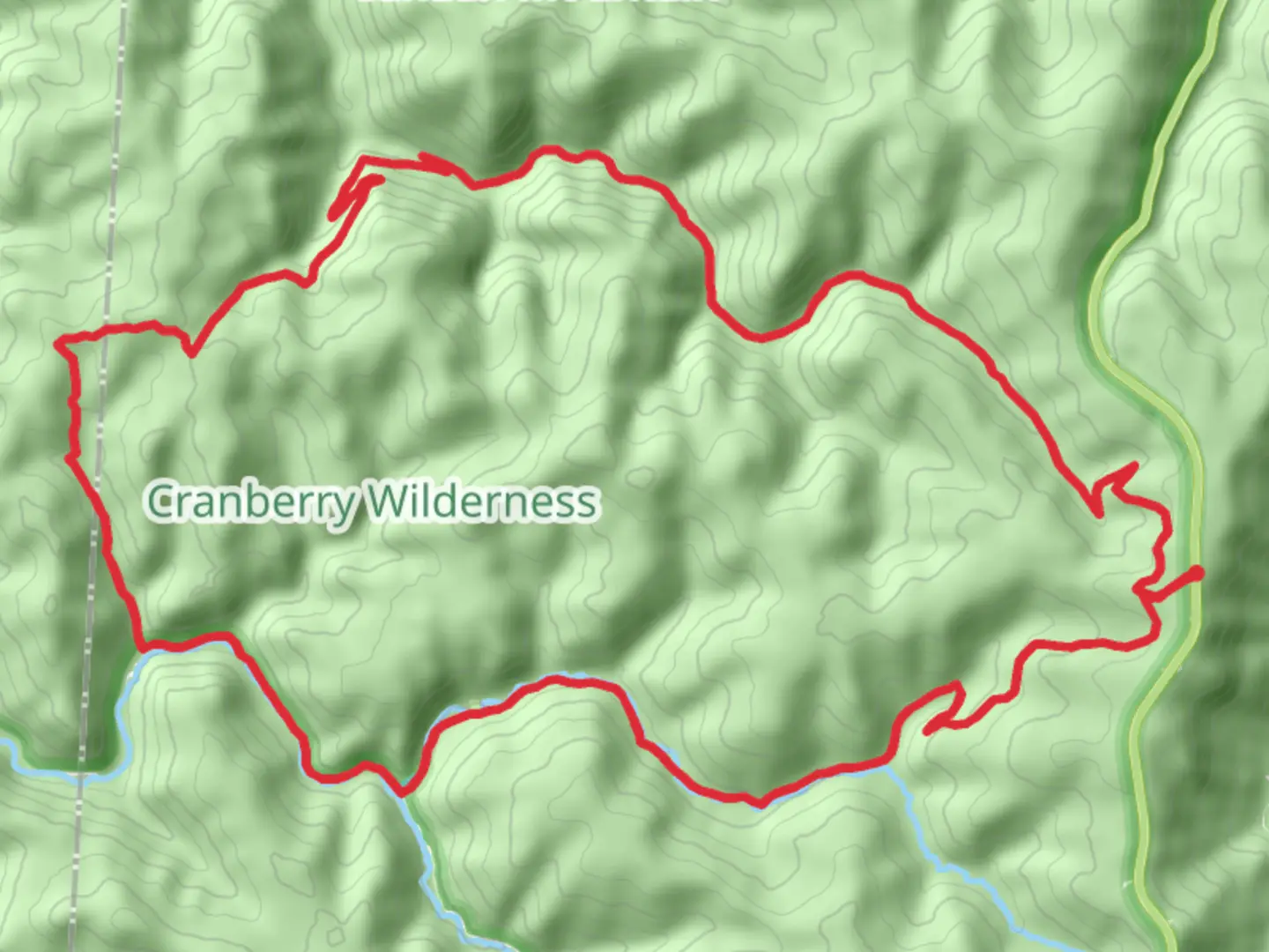 An image depicting the trail Cranberry Wilderness Loop and its surrounding area.