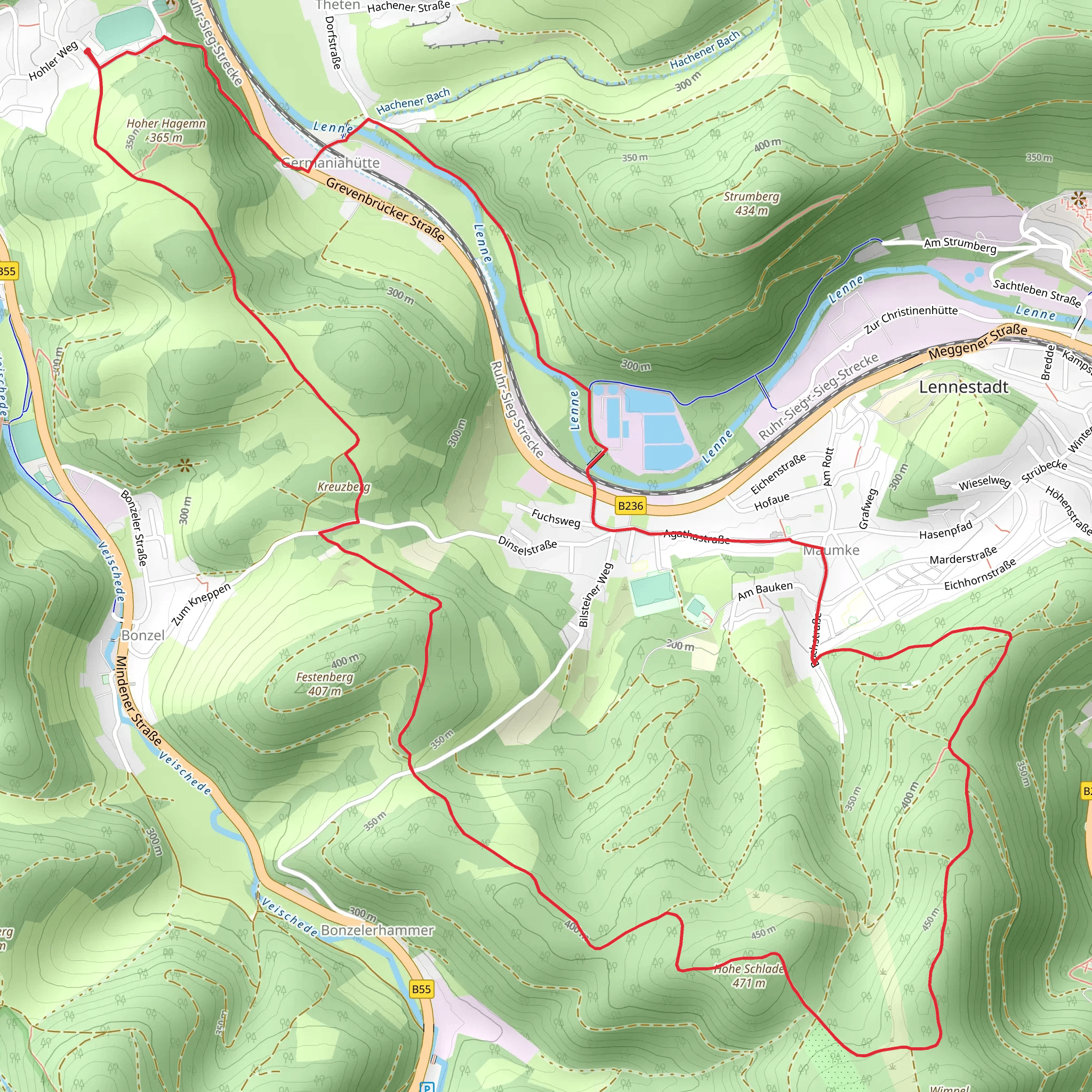 Hohe Schlade and Kreuzberg mobile static map