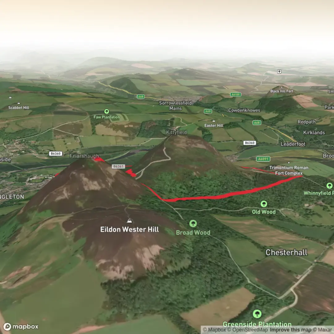 An image depicting the trail Eildon Mid Hill Loop and its surrounding area.