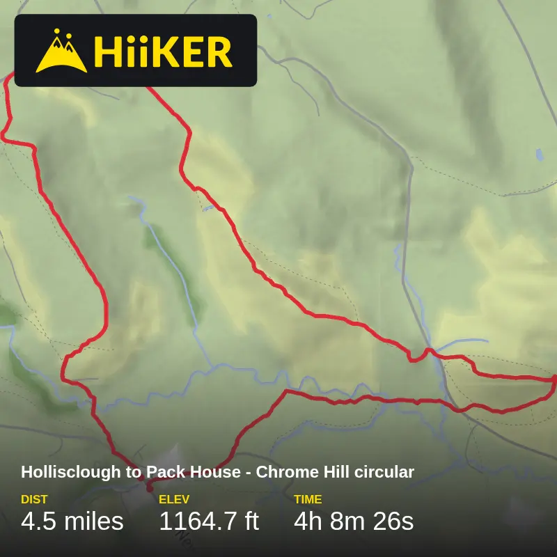 A map preview of the recording Hollisclough to Pack House - Chrome Hill circular .