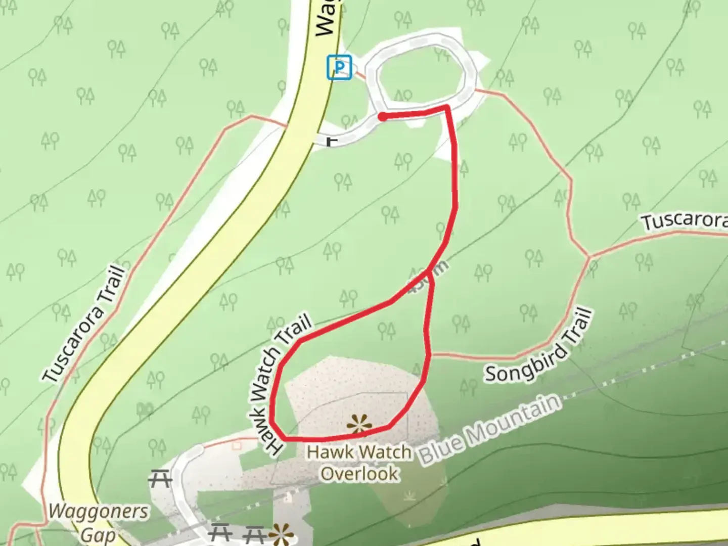 An image depicting the trail Hawk Watch Loop Trail and its surrounding area.