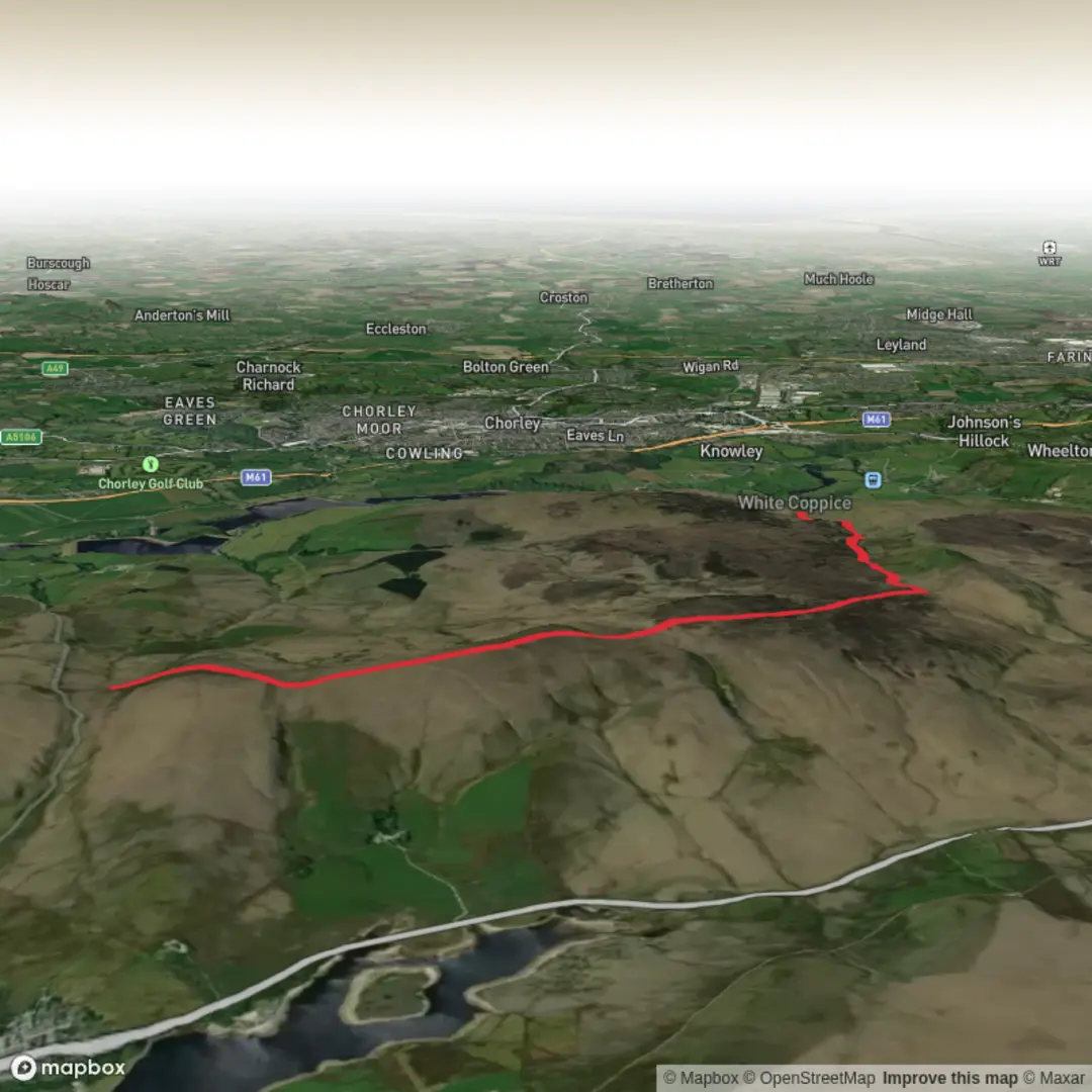 An image depicting the trail Hordern Stoops, White Coppice and Anglezarke Car Park and its surrounding area.