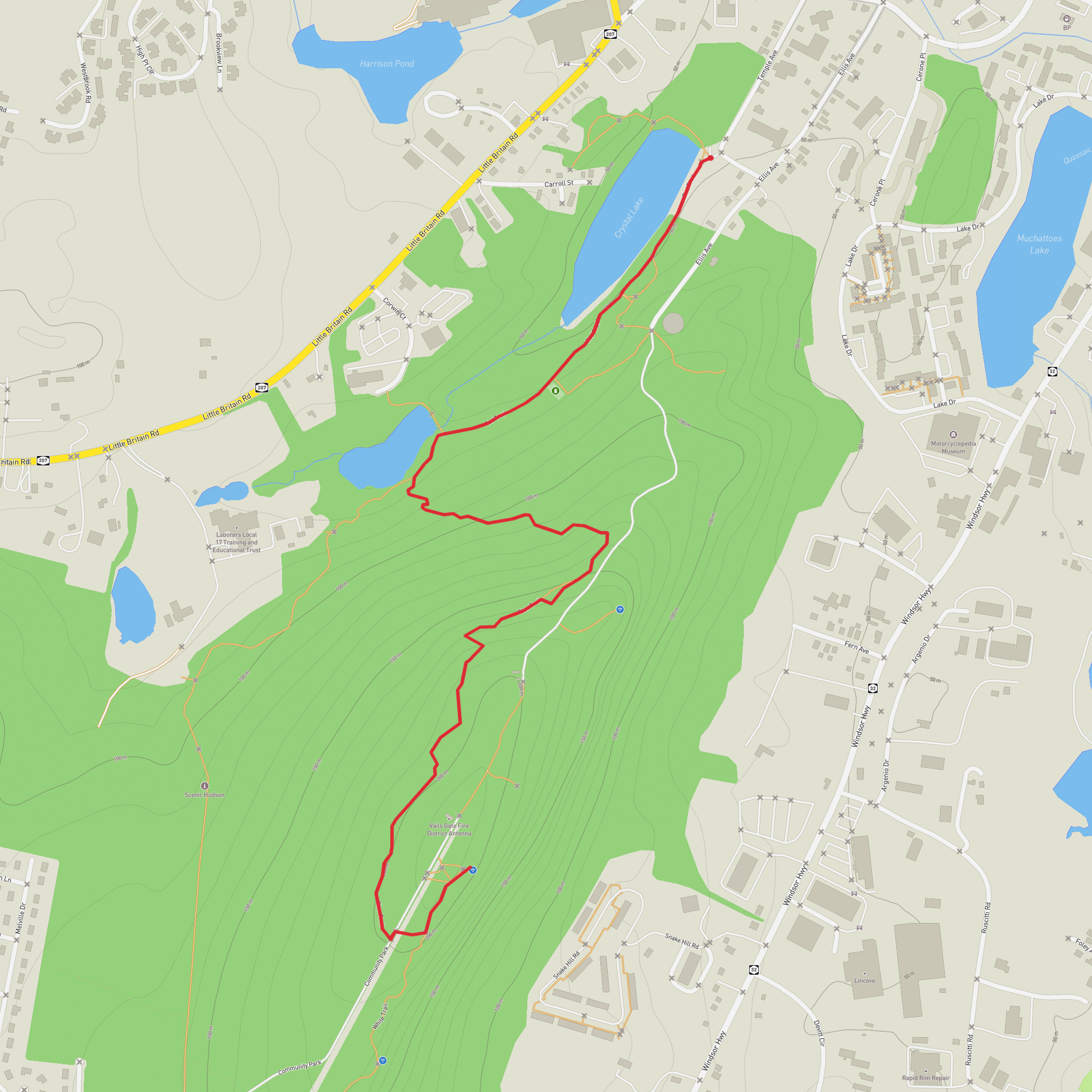 Crystal Lake to Snake Hill Trail mobile static map