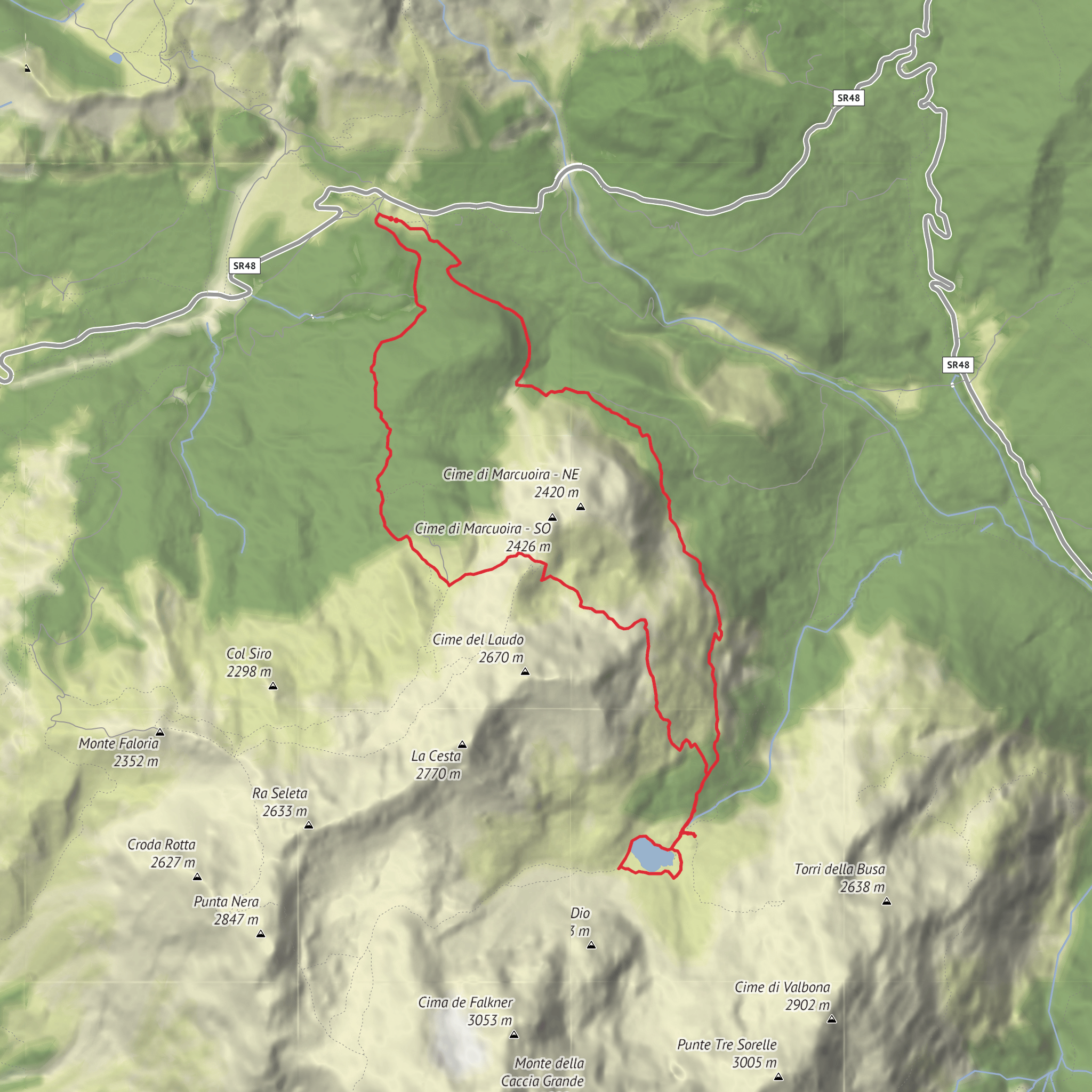Hike from Passo Tre Croci to Lago Sorapis via Forcella Marcoira mobile static map
