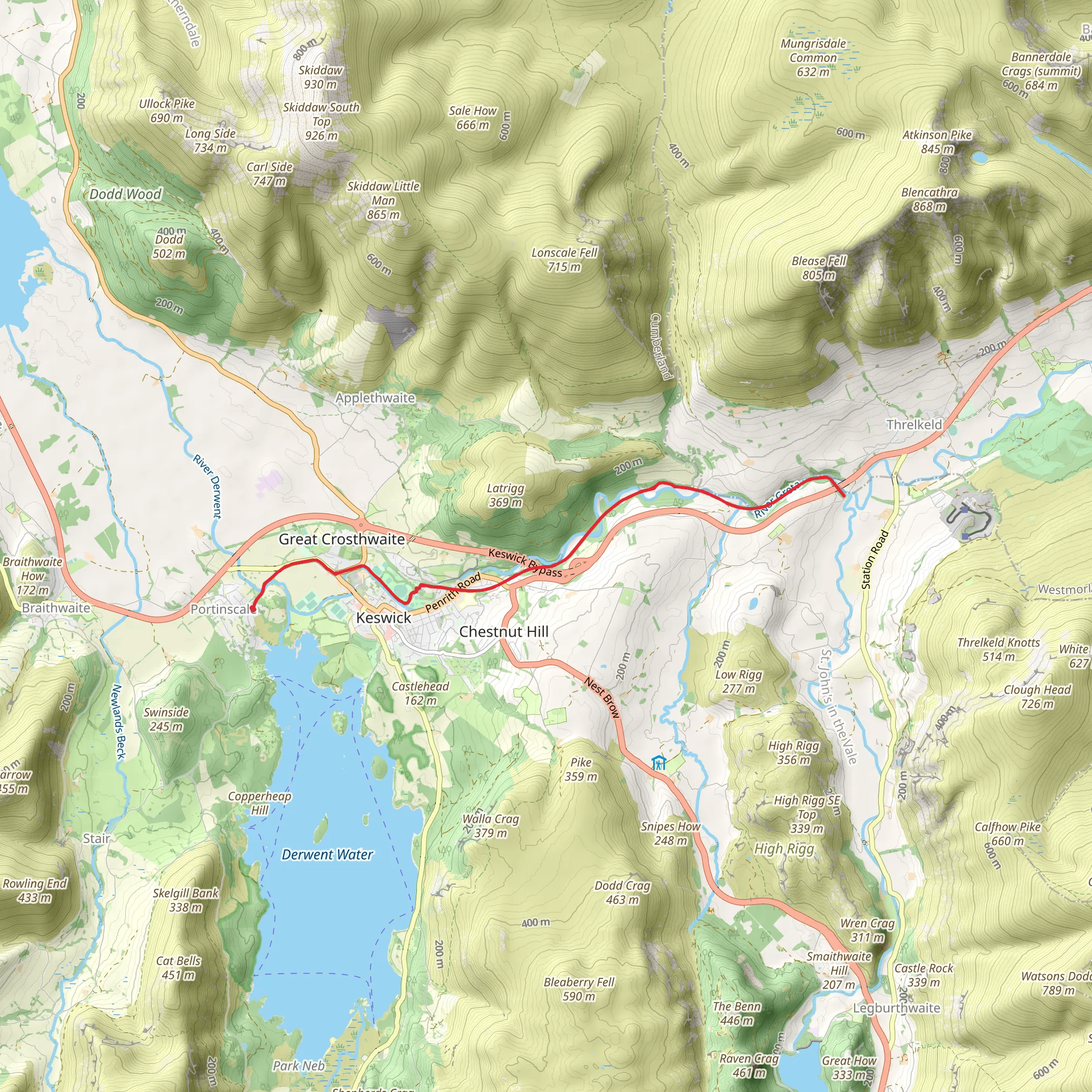 River Greta Walk from Portinscale mobile static map